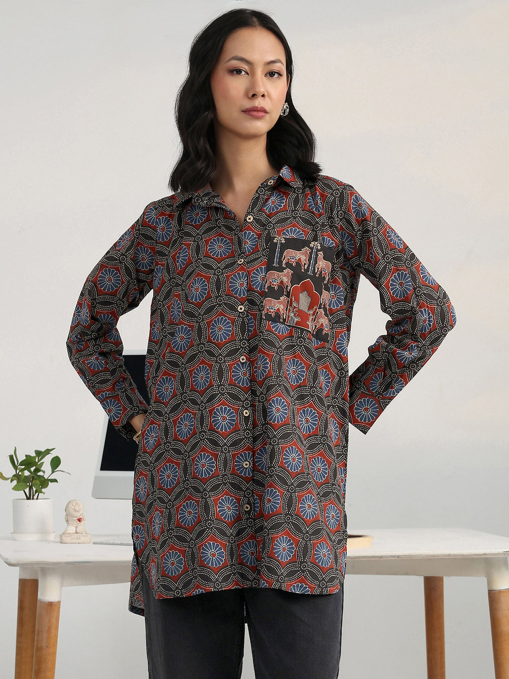 Gerua Multi Floral Printed Cotton Blend Shirt
