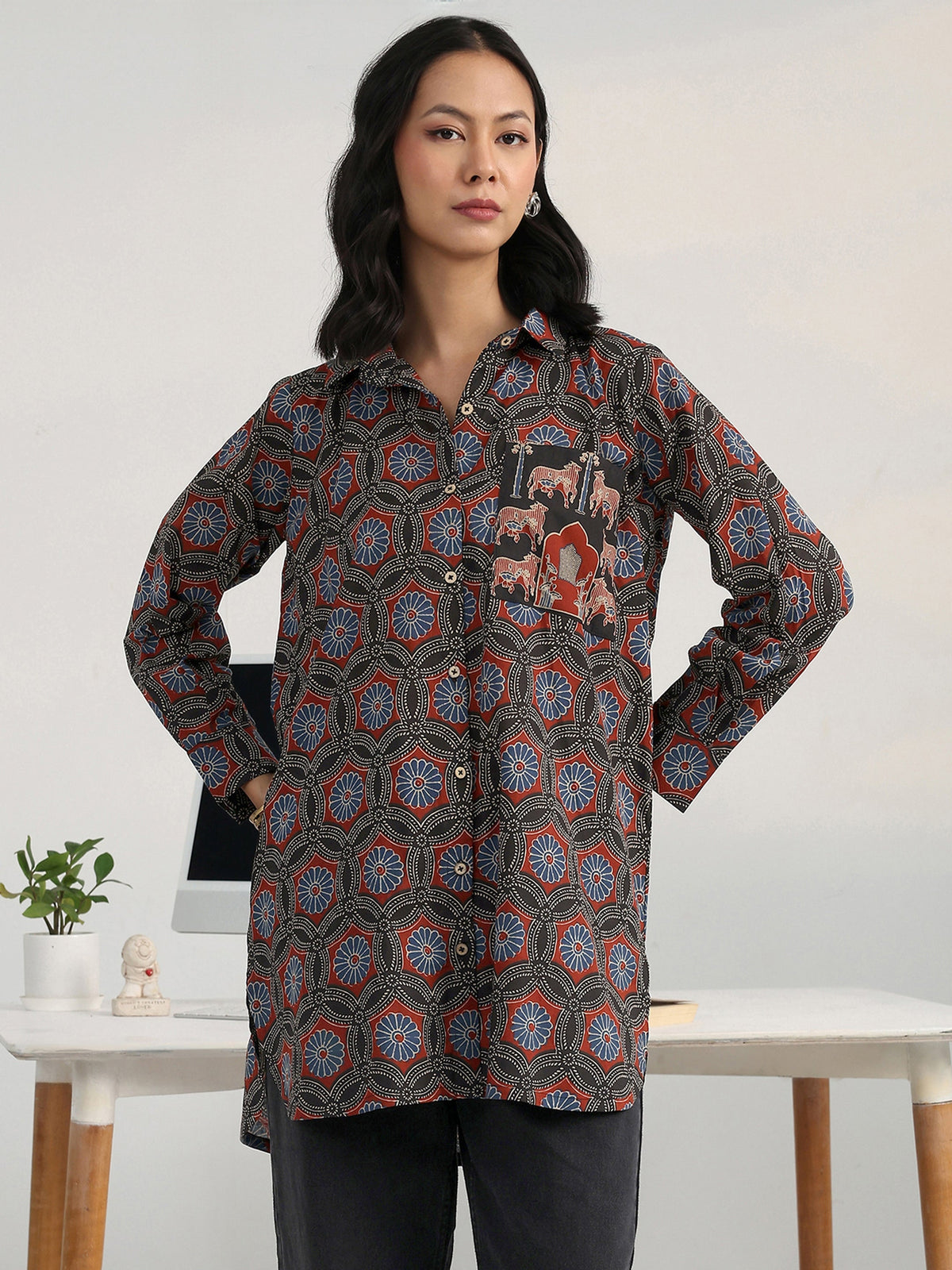 Gerua Multi Floral Printed Cotton Blend Shirt