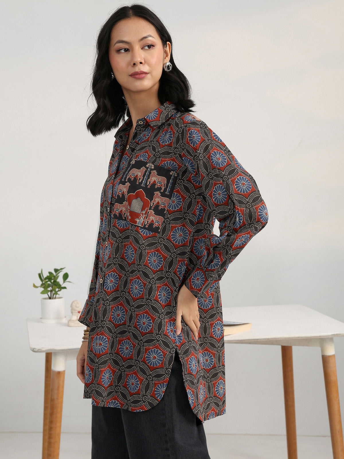 Gerua Multi Floral Printed Cotton Blend Shirt