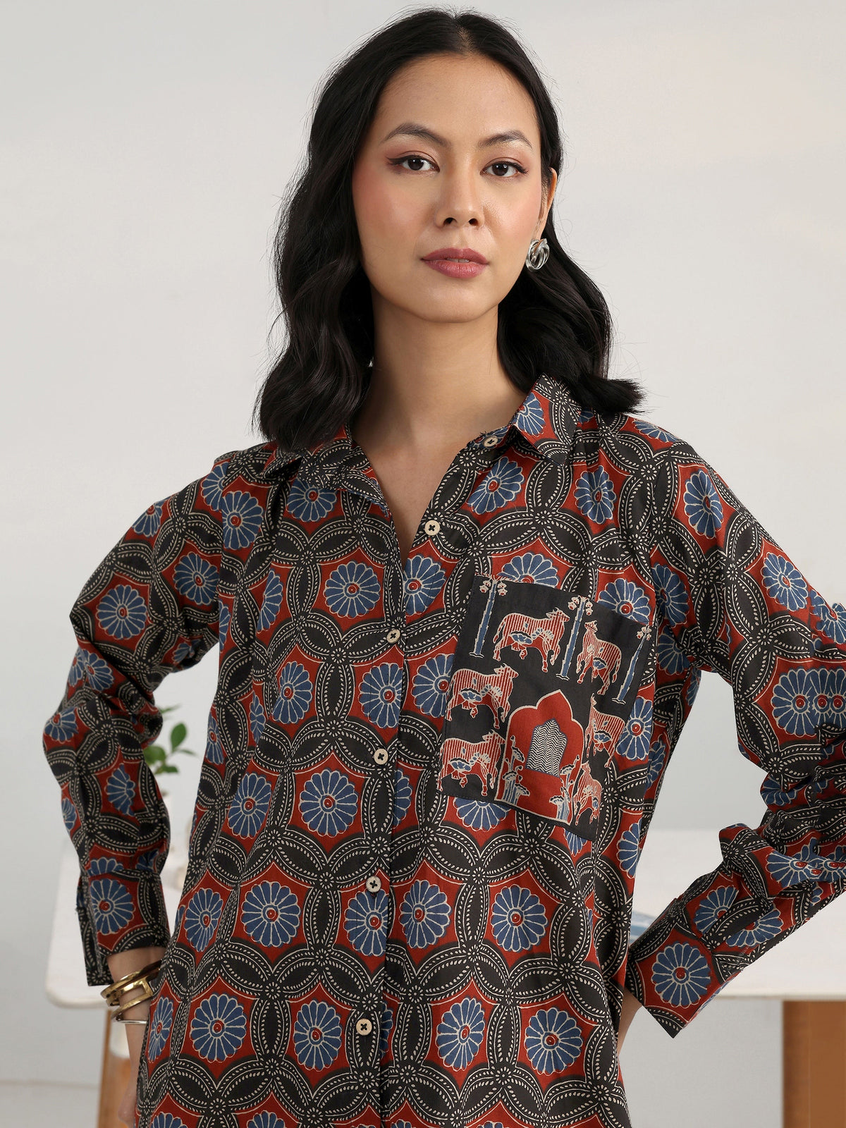 Gerua Multi Floral Printed Cotton Blend Shirt