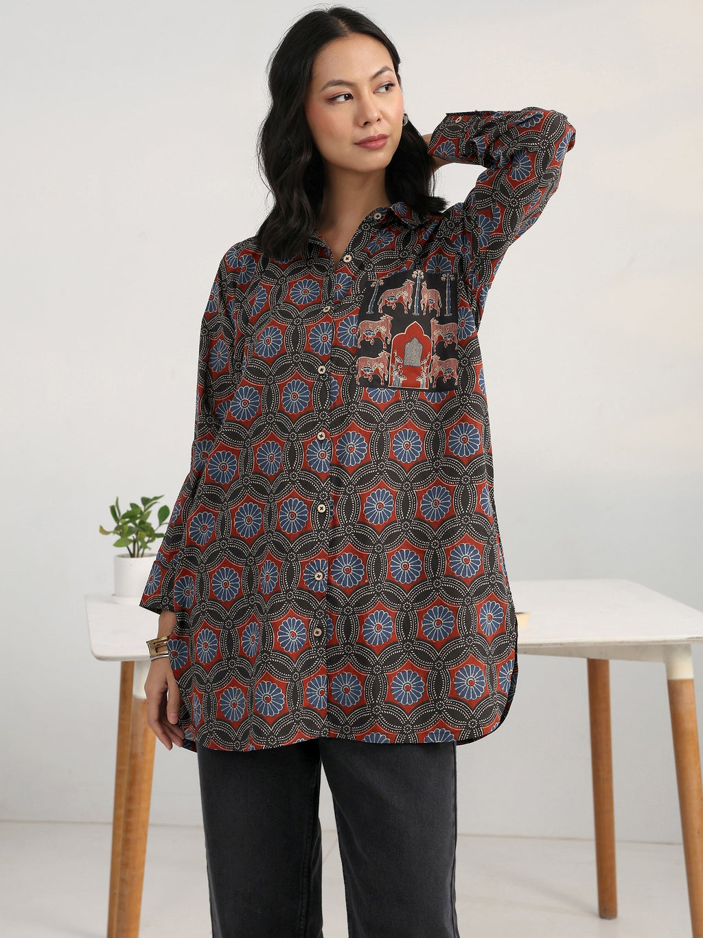 Gerua Multi Floral Printed Cotton Blend Shirt
