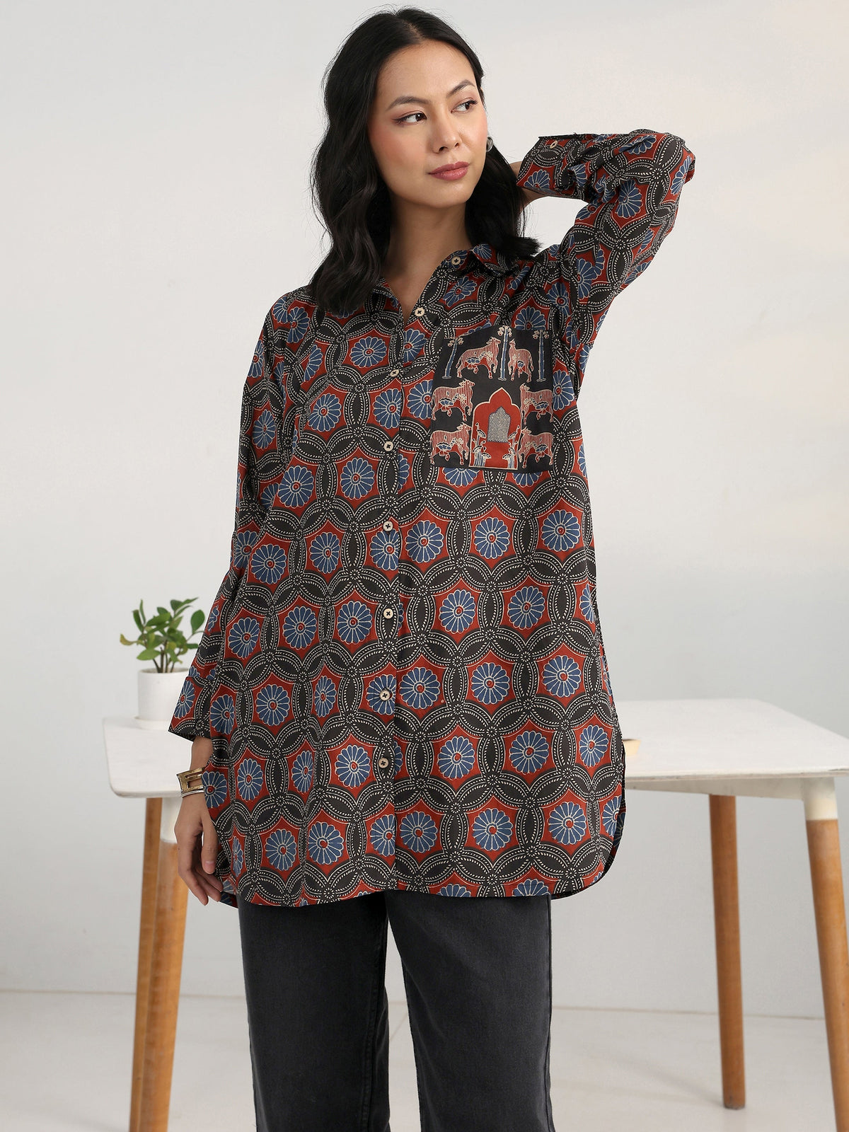 Gerua Multi Floral Printed Cotton Blend Shirt