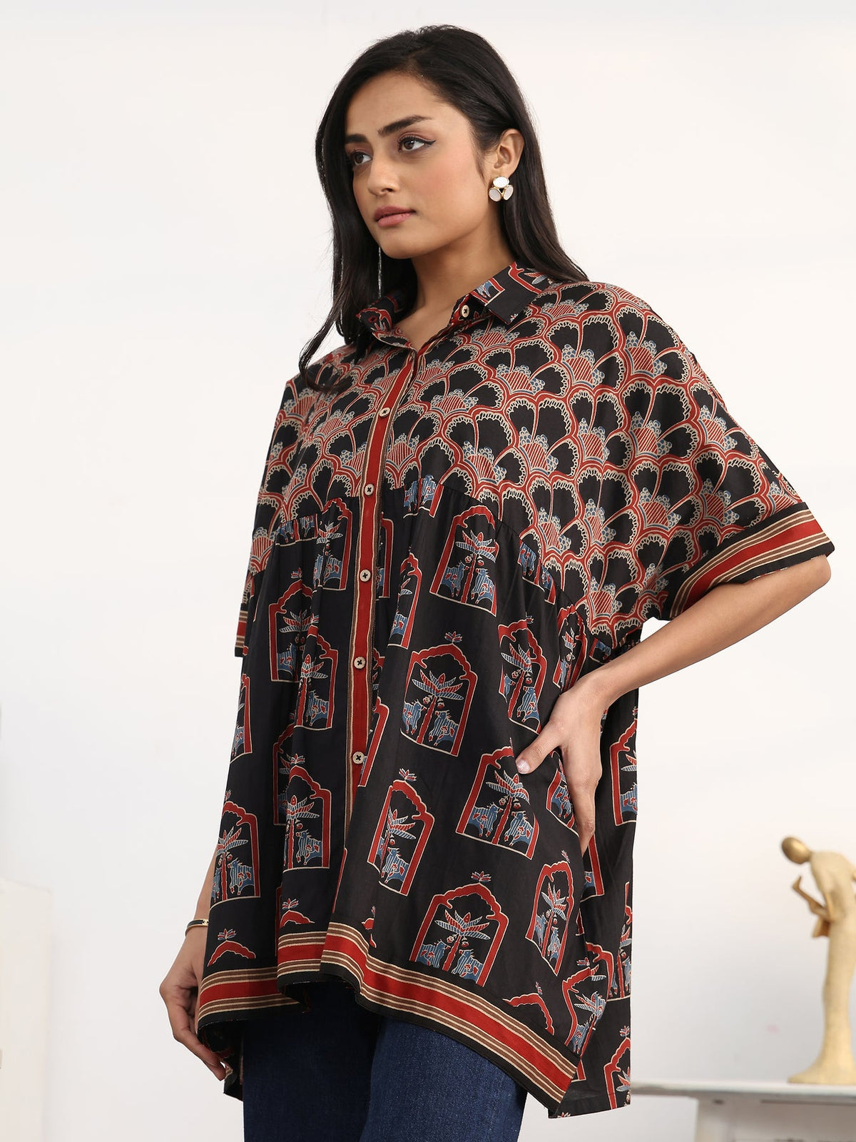 Gerua Black Ethnic Motifs Printed Shirt K60