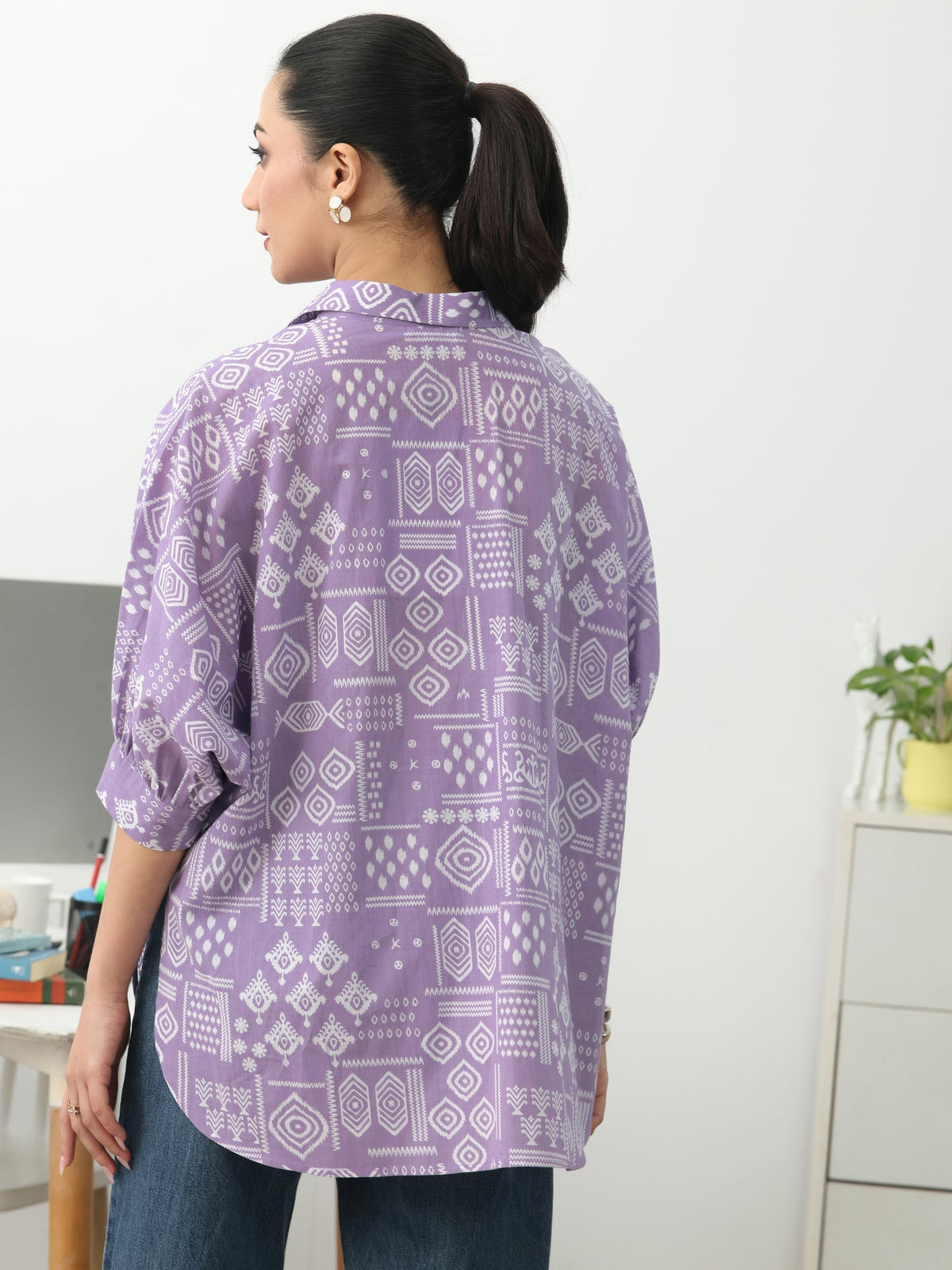 Gerua Purple Ethnic Motifs Printed Cotton Blend Shirt