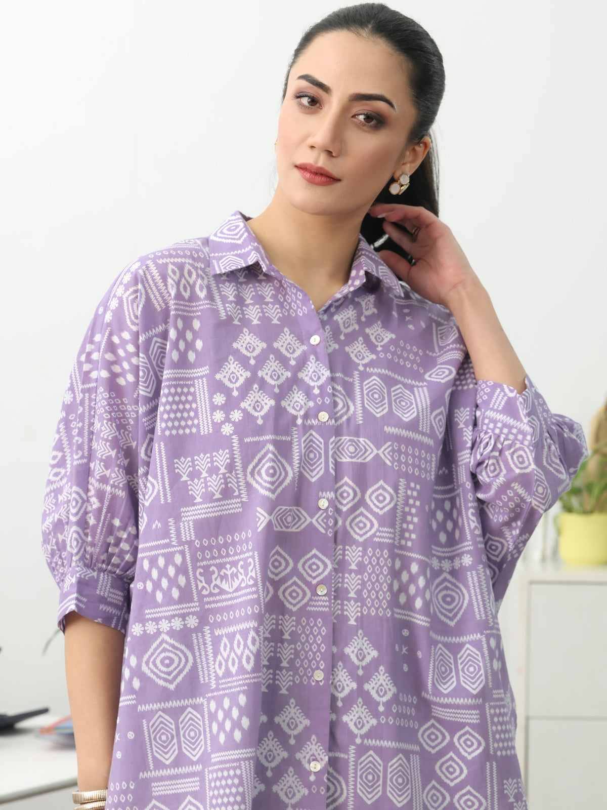 Gerua Purple Ethnic Motifs Printed Cotton Blend Shirt