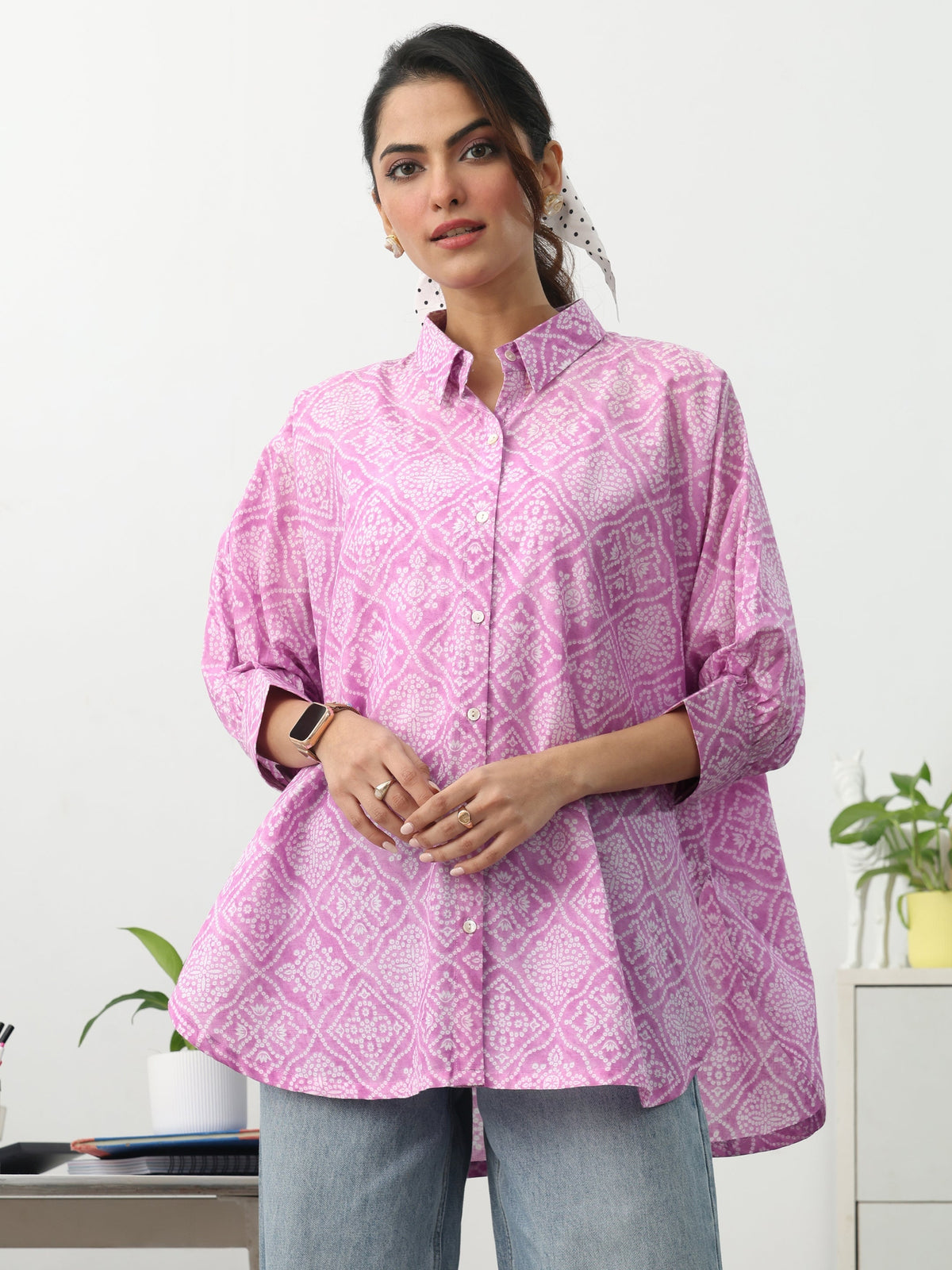 Gerua Pink Ethnic Motifs Printed Cotton Blend Shirt