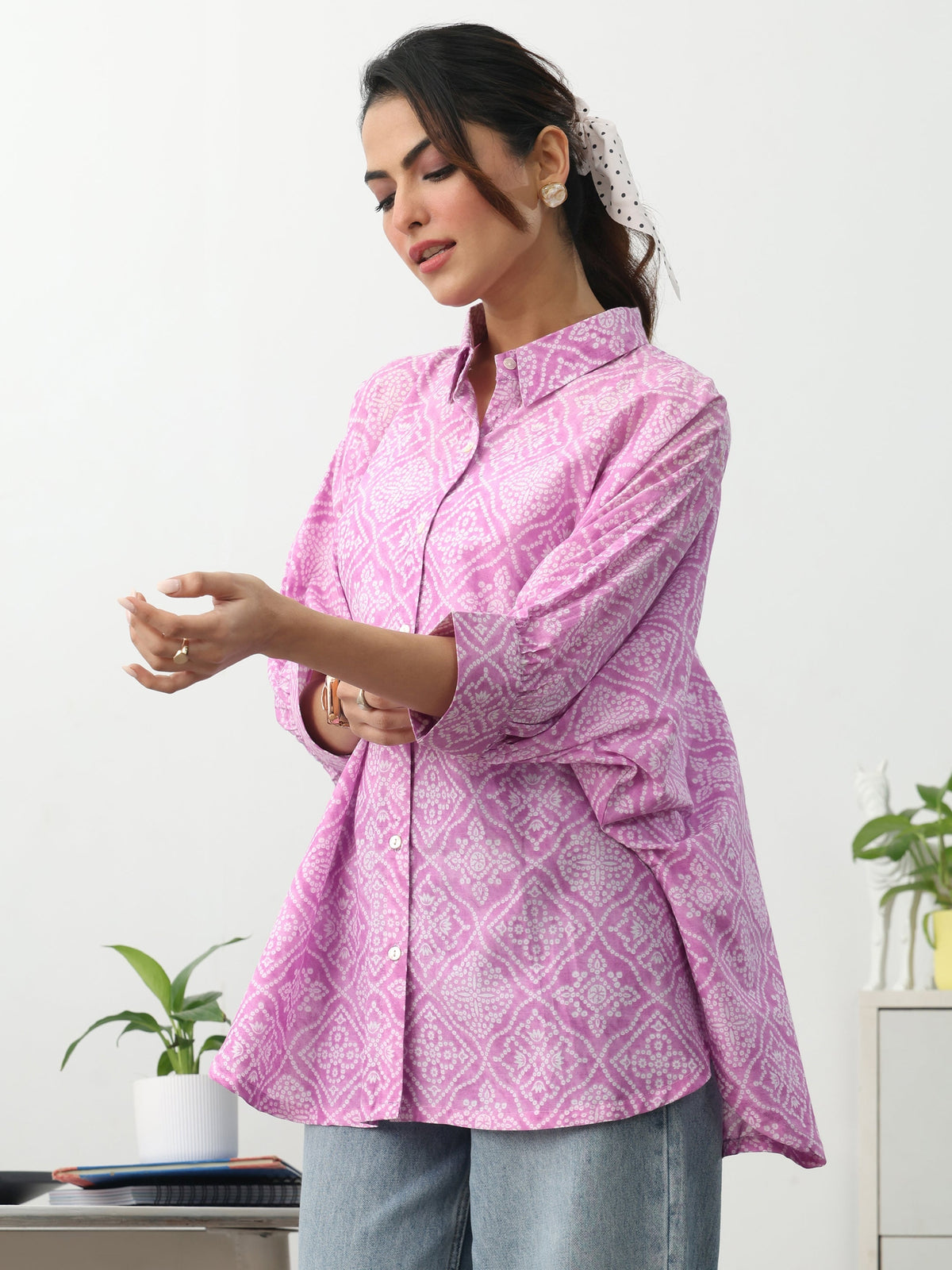 Gerua Pink Ethnic Motifs Printed Cotton Blend Shirt