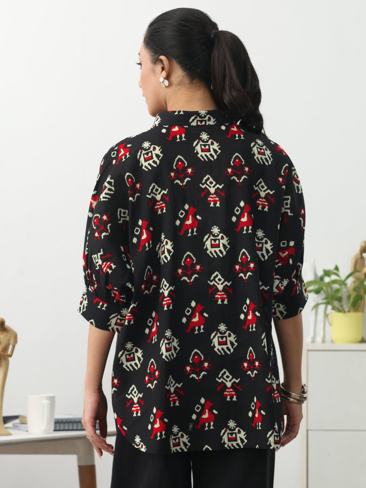 Gerua Black Ethnic Motifs Printed Cotton Blend Shirt