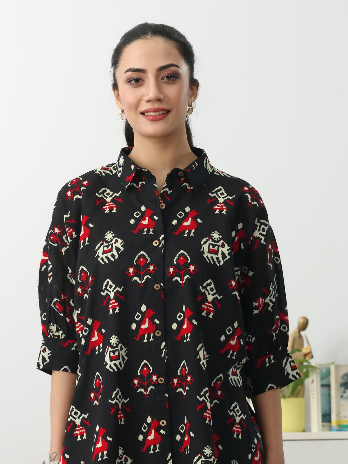 Gerua Black Ethnic Motifs Printed Cotton Blend Shirt