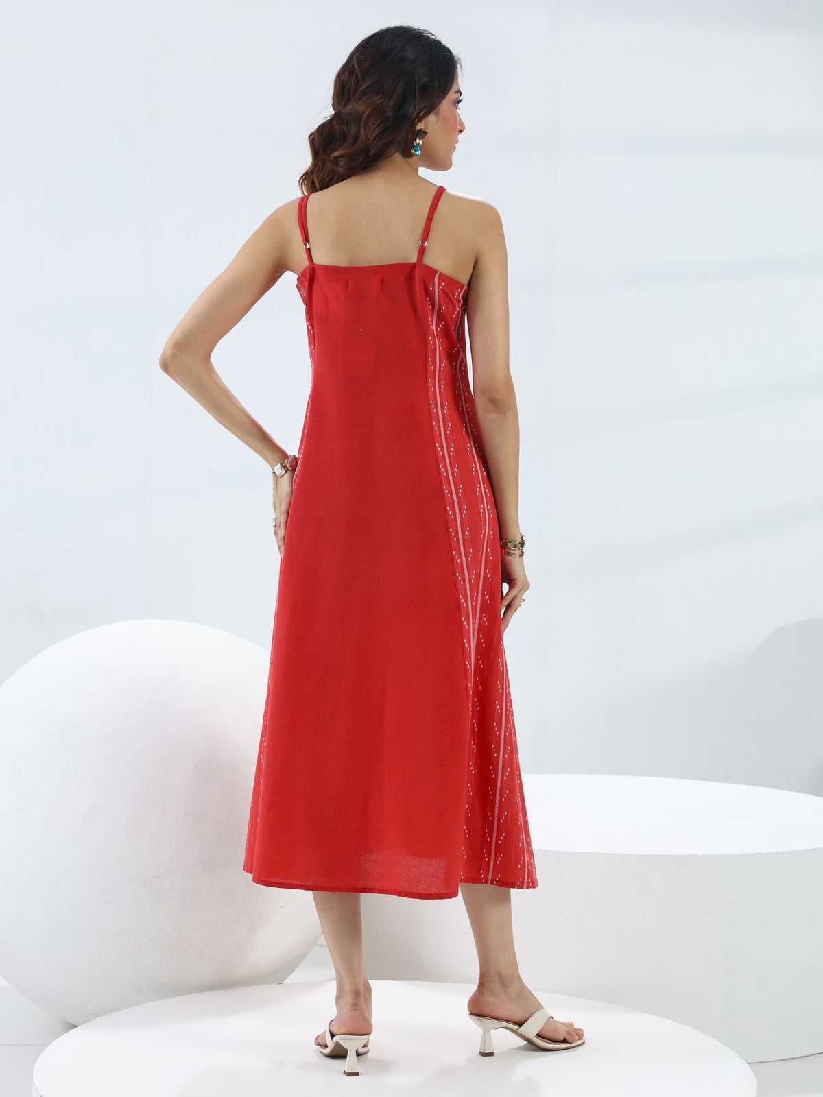 Gerua Red Ethnic Woven Design Cotton Blend A-Line One Piece Dress