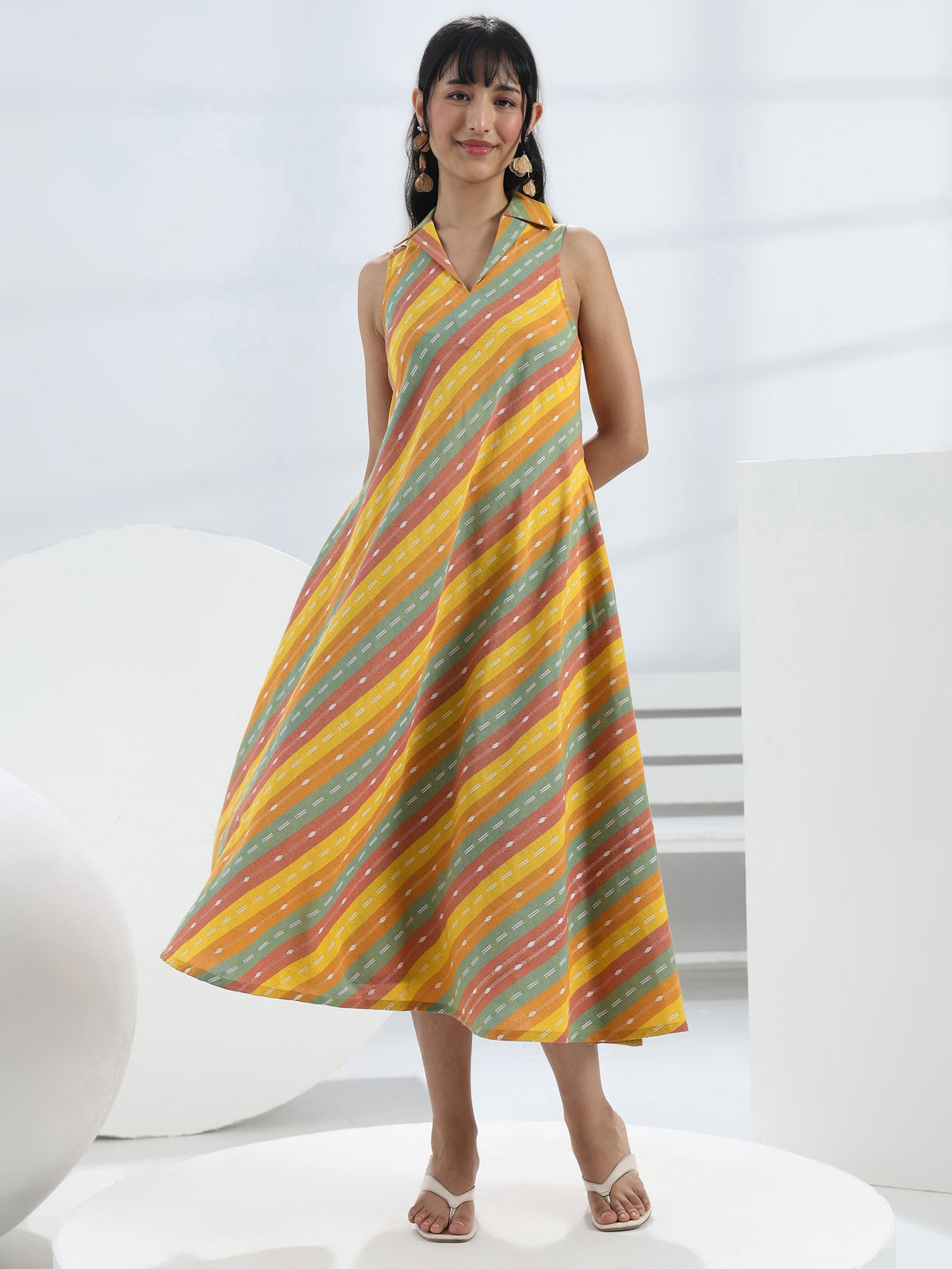 Gerua Multi Leheriya Cotton Blend A-Line Dress