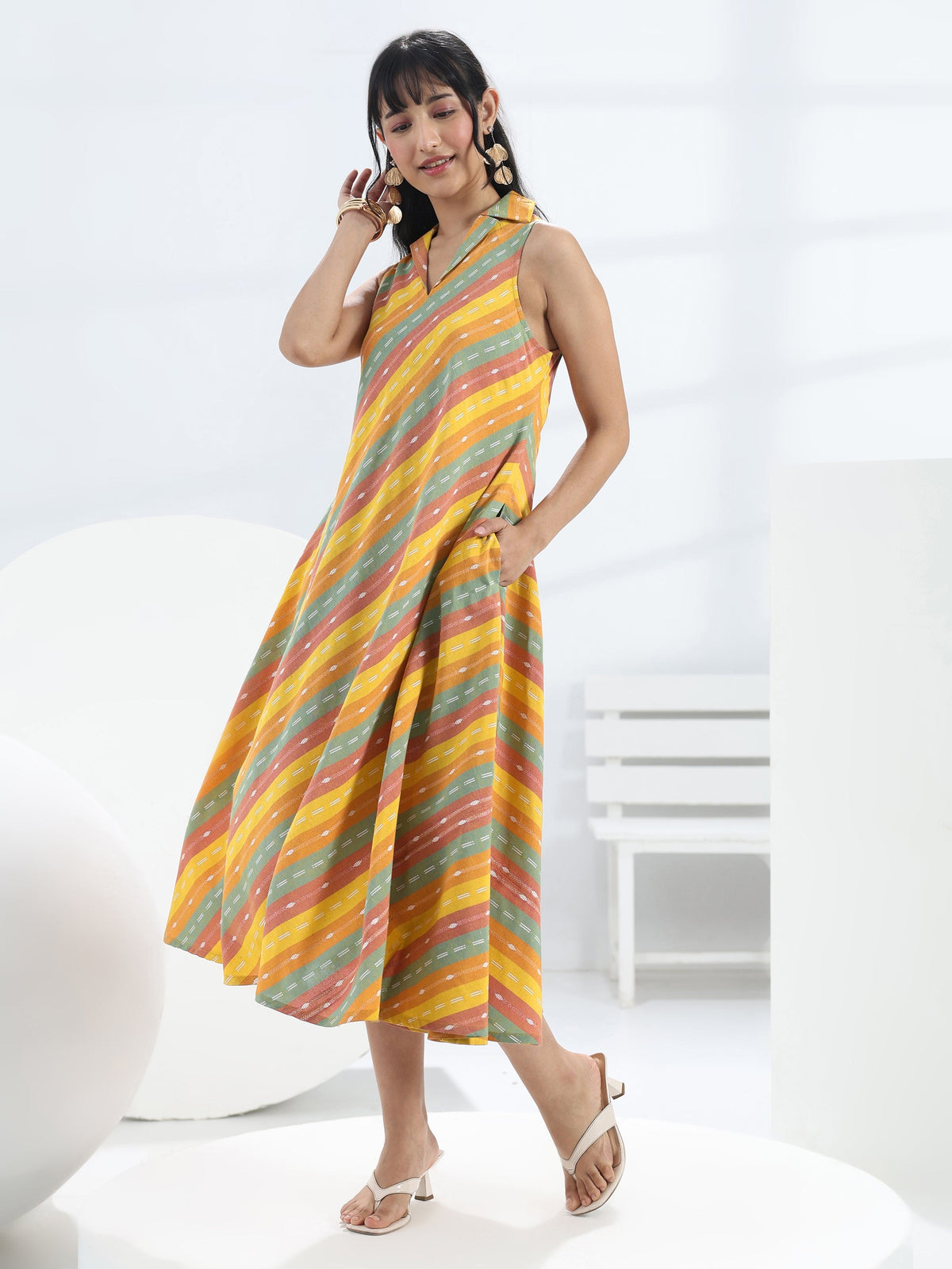 Gerua Multi Leheriya Cotton Blend A-Line Dress
