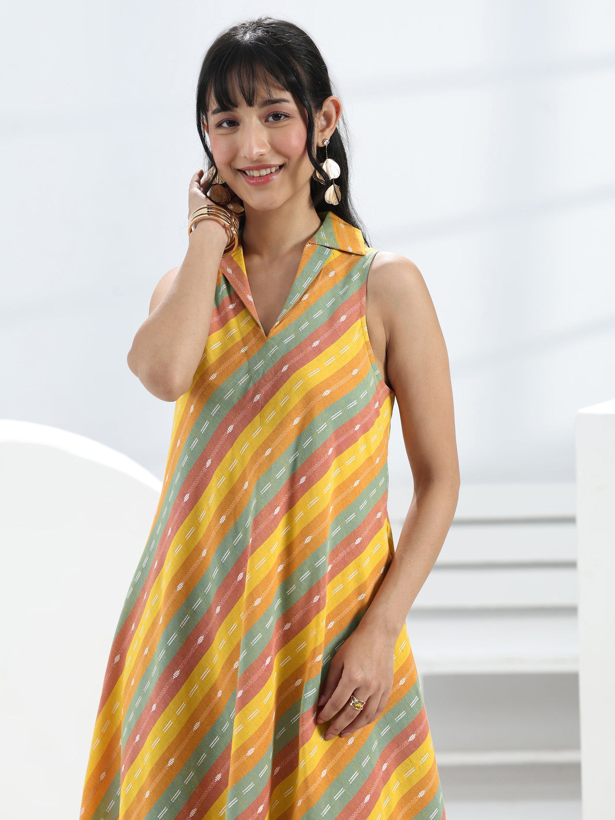 Gerua Multi Leheriya Cotton Blend A-Line Dress