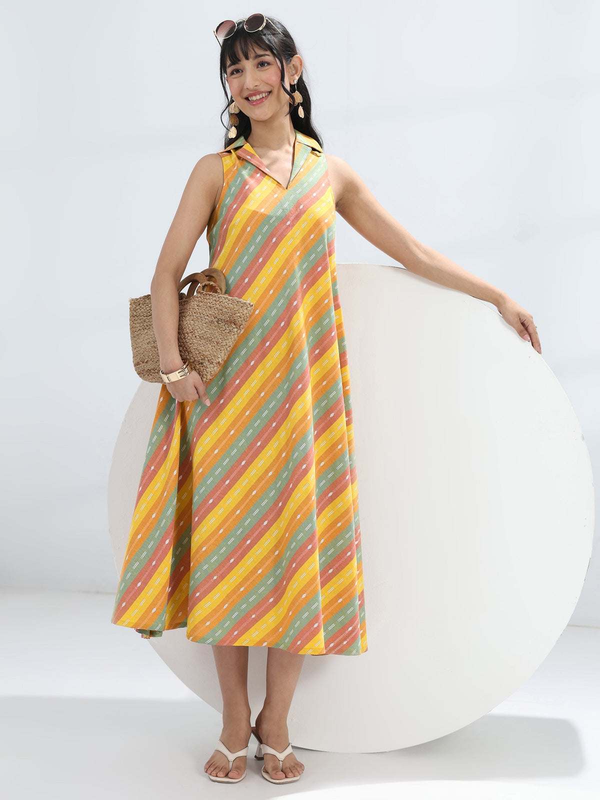Gerua Multi Leheriya Cotton Blend A-Line Dress