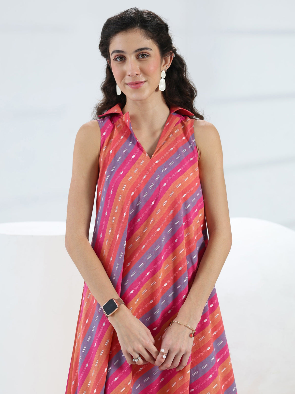 Gerua Multi Leheriya Cotton Blend A-Line Dress