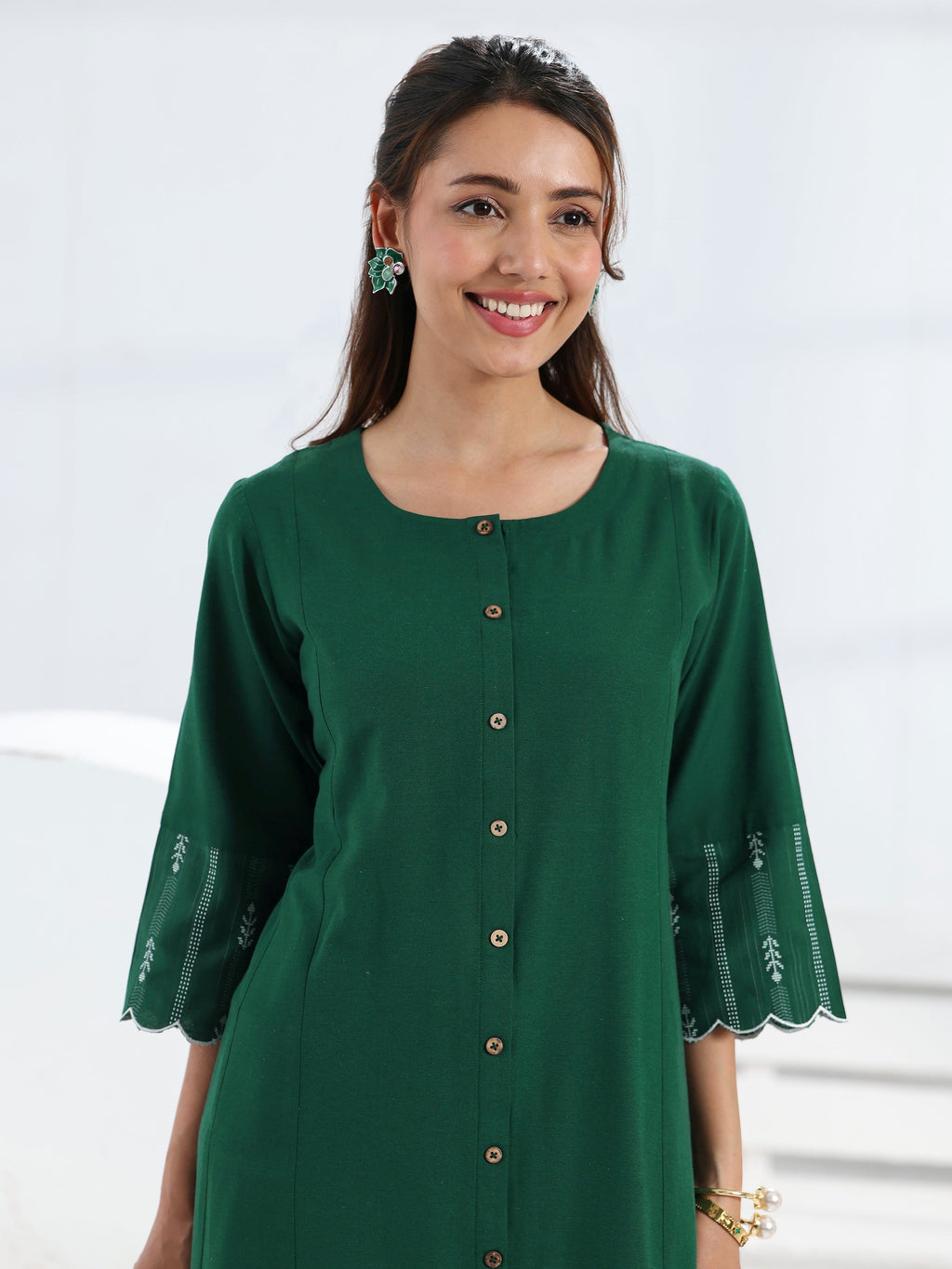 Gerua Green Solid Cotton Blend A-Line One Piece Dress