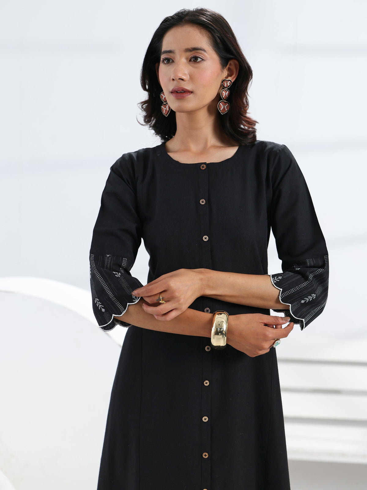 Gerua Black Solid Cotton Blend A-Line One Piece Dress