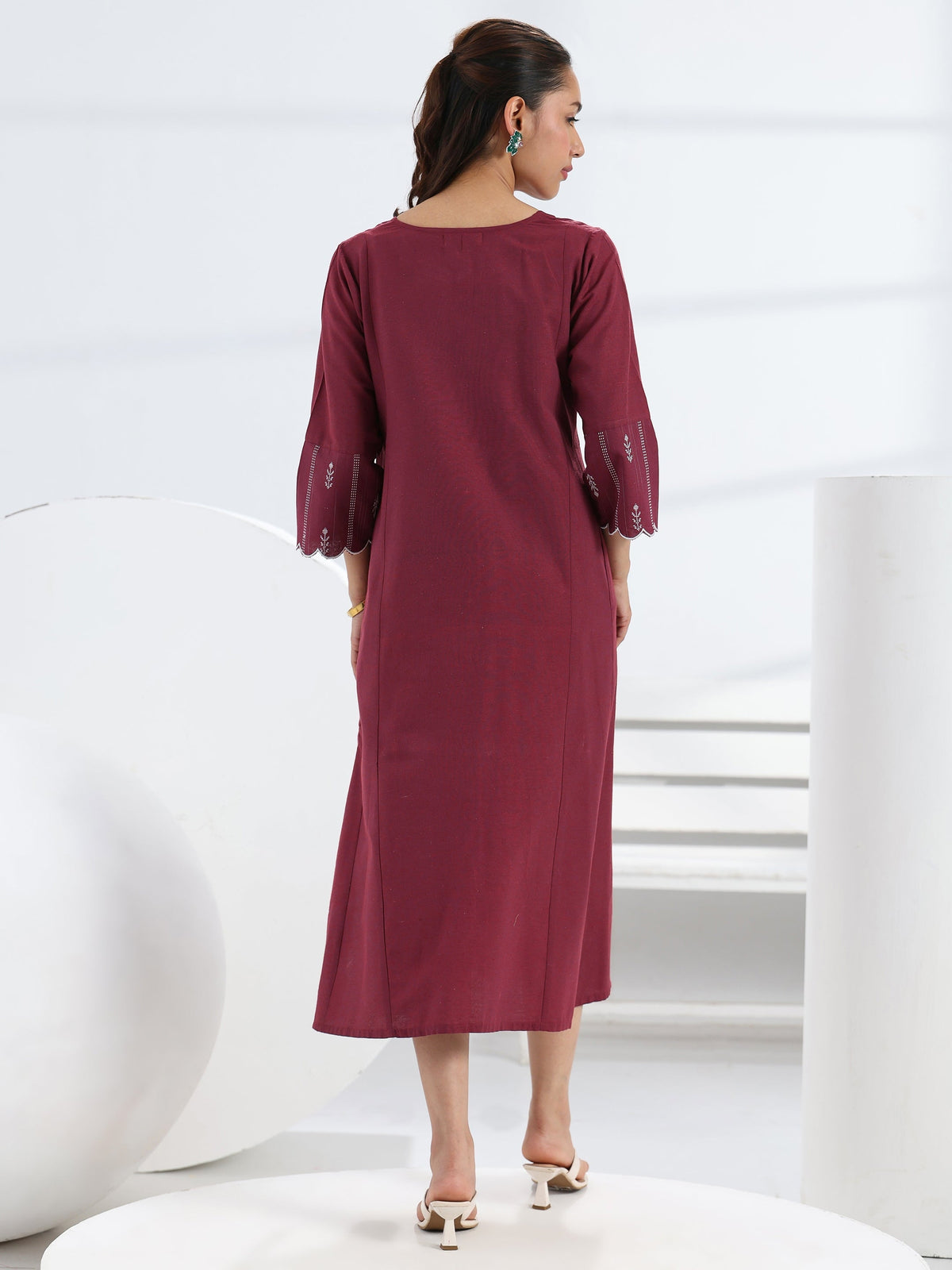 Gerua Maroon Solid Cotton Blend A-Line One Piece Dress