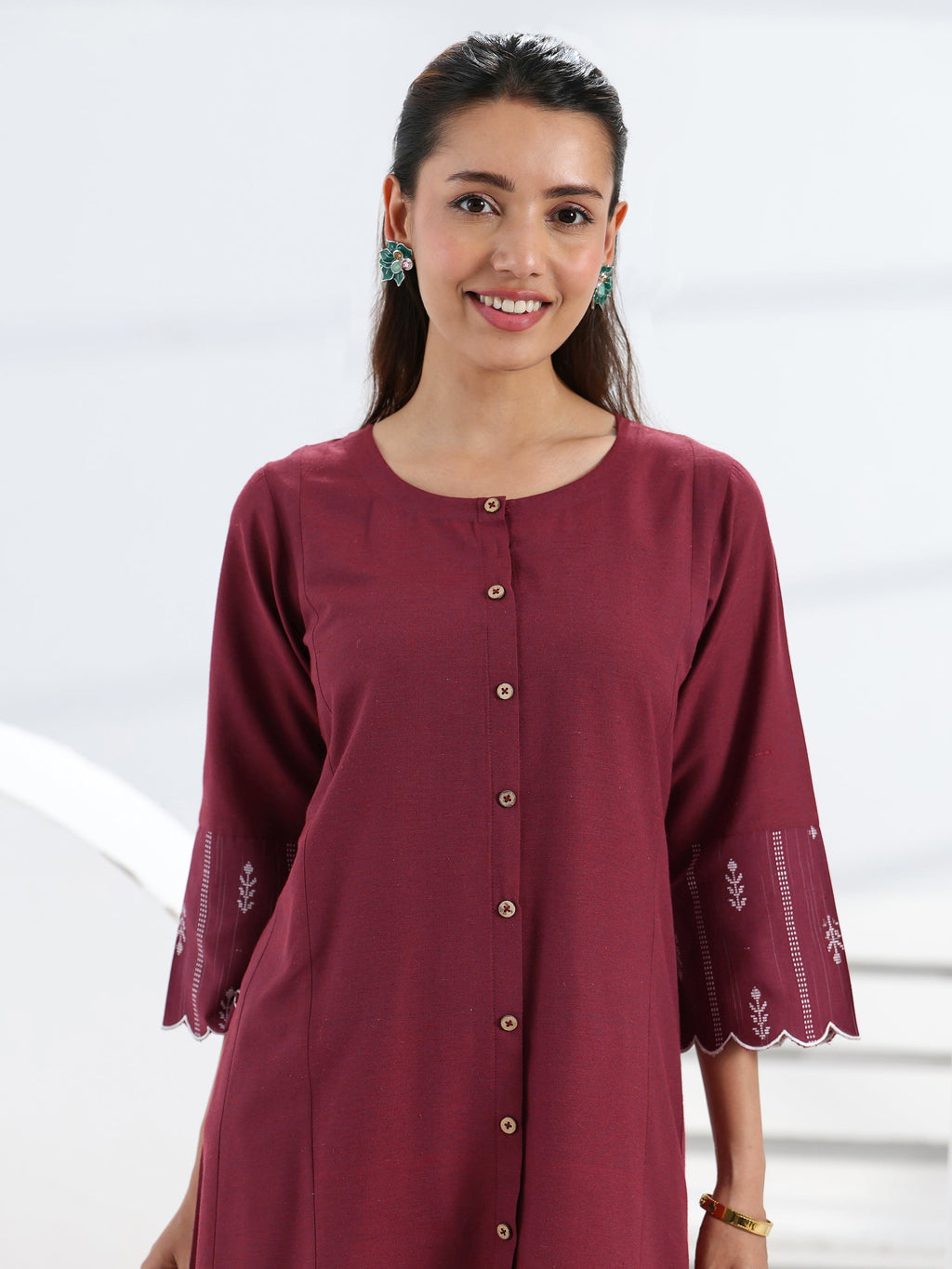 Gerua Maroon Solid Cotton Blend A-Line One Piece Dress