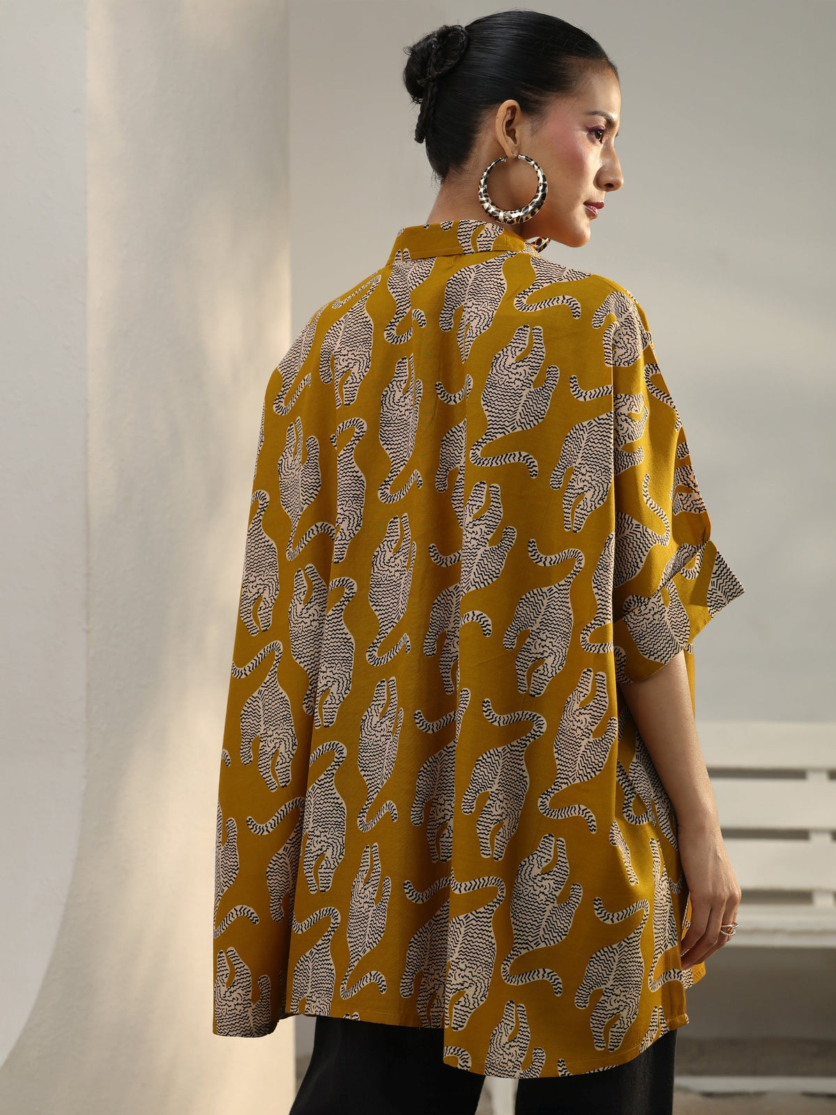 Gerua Power Move Mustard Quirky Printed Cotton Blend Shirt