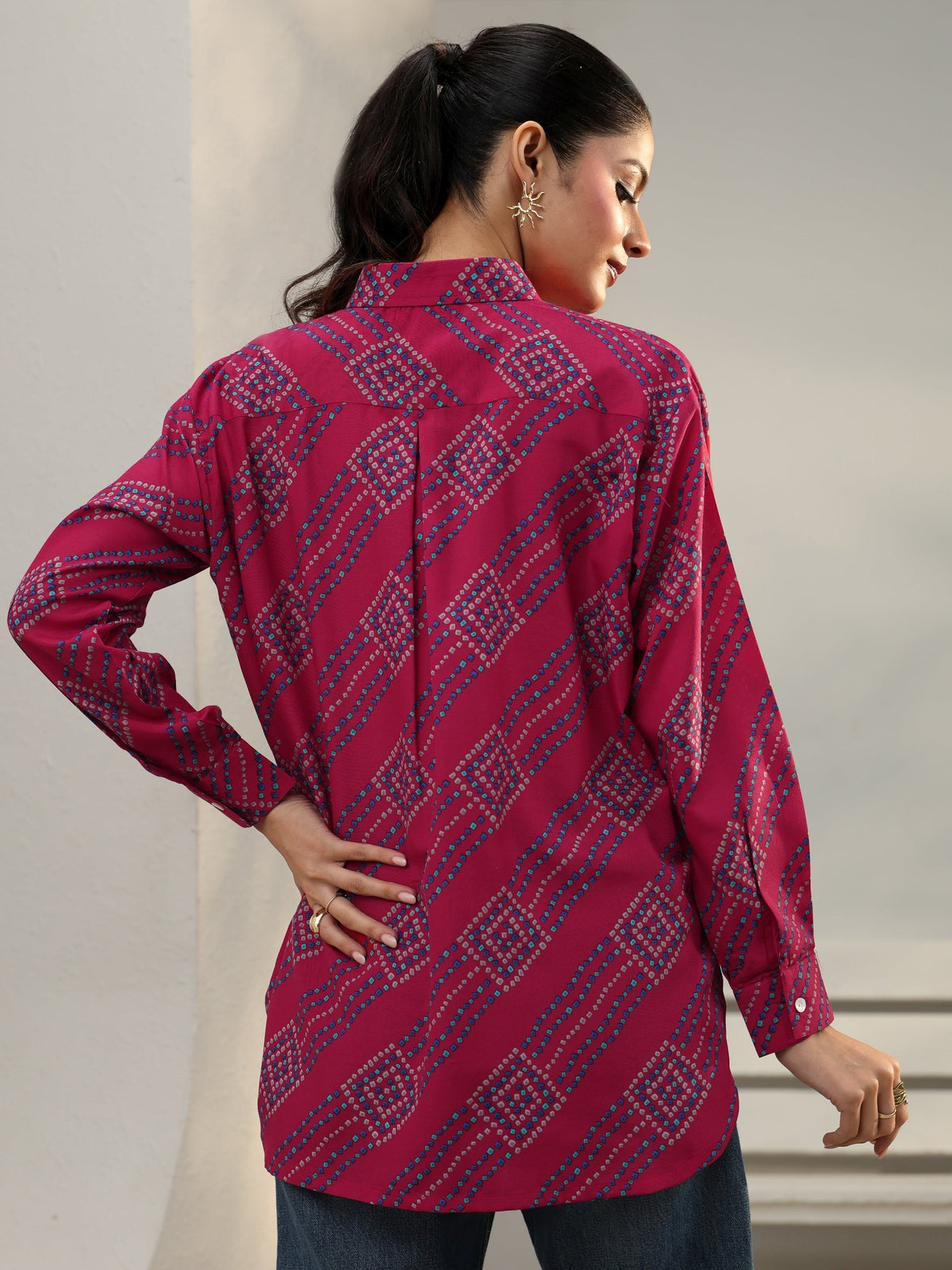 Gerua Pink Bandhani Printed Cotton Blend Shirt