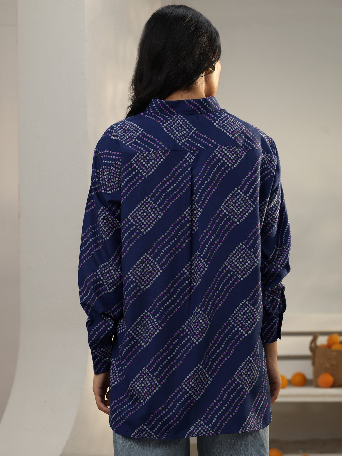 Gerua Blue Bandhani Printed Cotton Blend Shirt