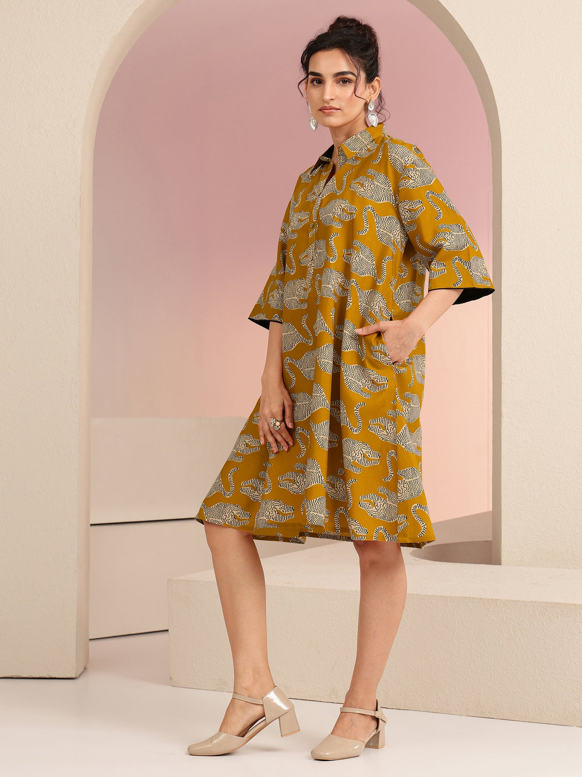 Gerua Royal Blue Animal Printed Cotton Blend Oversized Dress