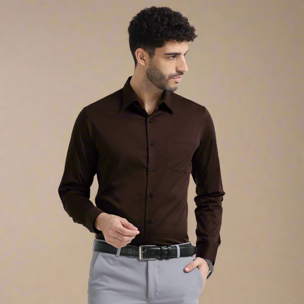 Cambridge Giza Cotton Shirt In Coffee