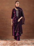 Gerua Wine Embroidered Silk Blend Straight Suit With Dupatta