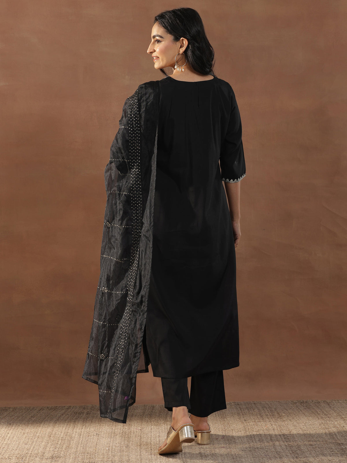 Gerua Black Embroidered Silk Blend Straight Suit Set With Dupatta
