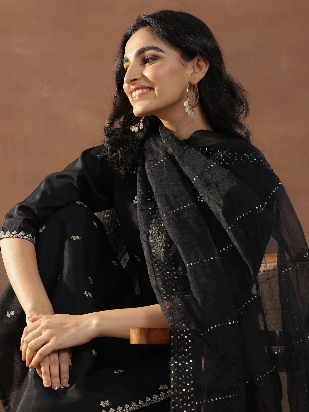 Gerua Black Embroidered Silk Blend Straight Suit Set With Dupatta