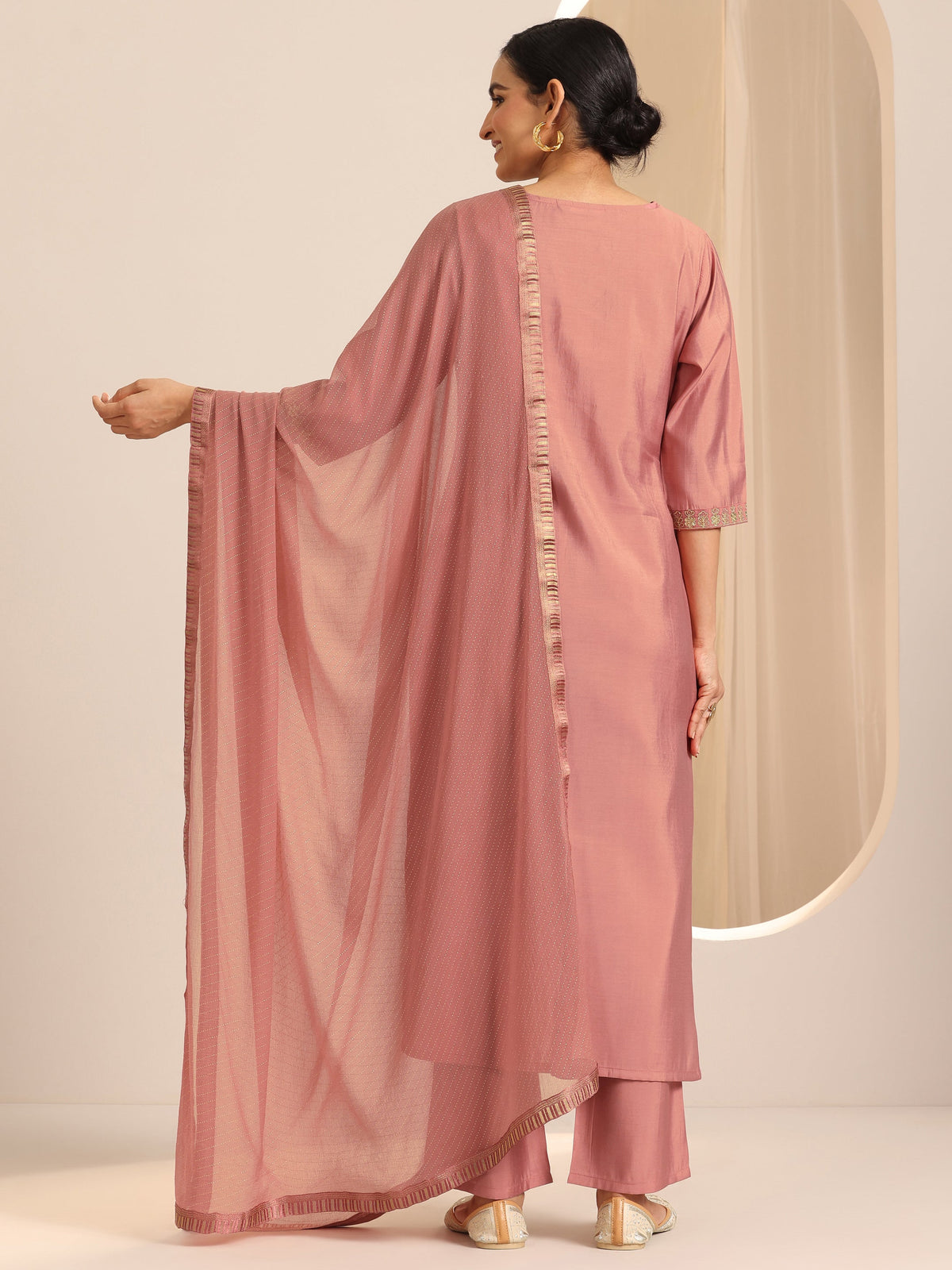Gerua Peach Solid Silk Blend Straight Kurta Set