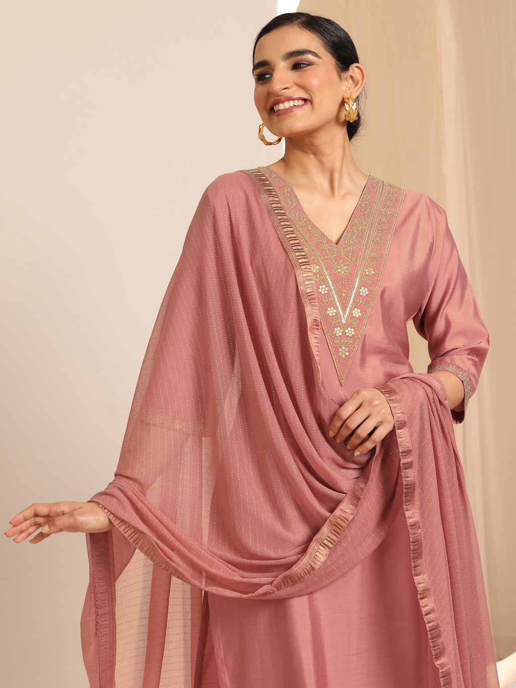 Gerua Peach Solid Silk Blend Straight Kurta Set