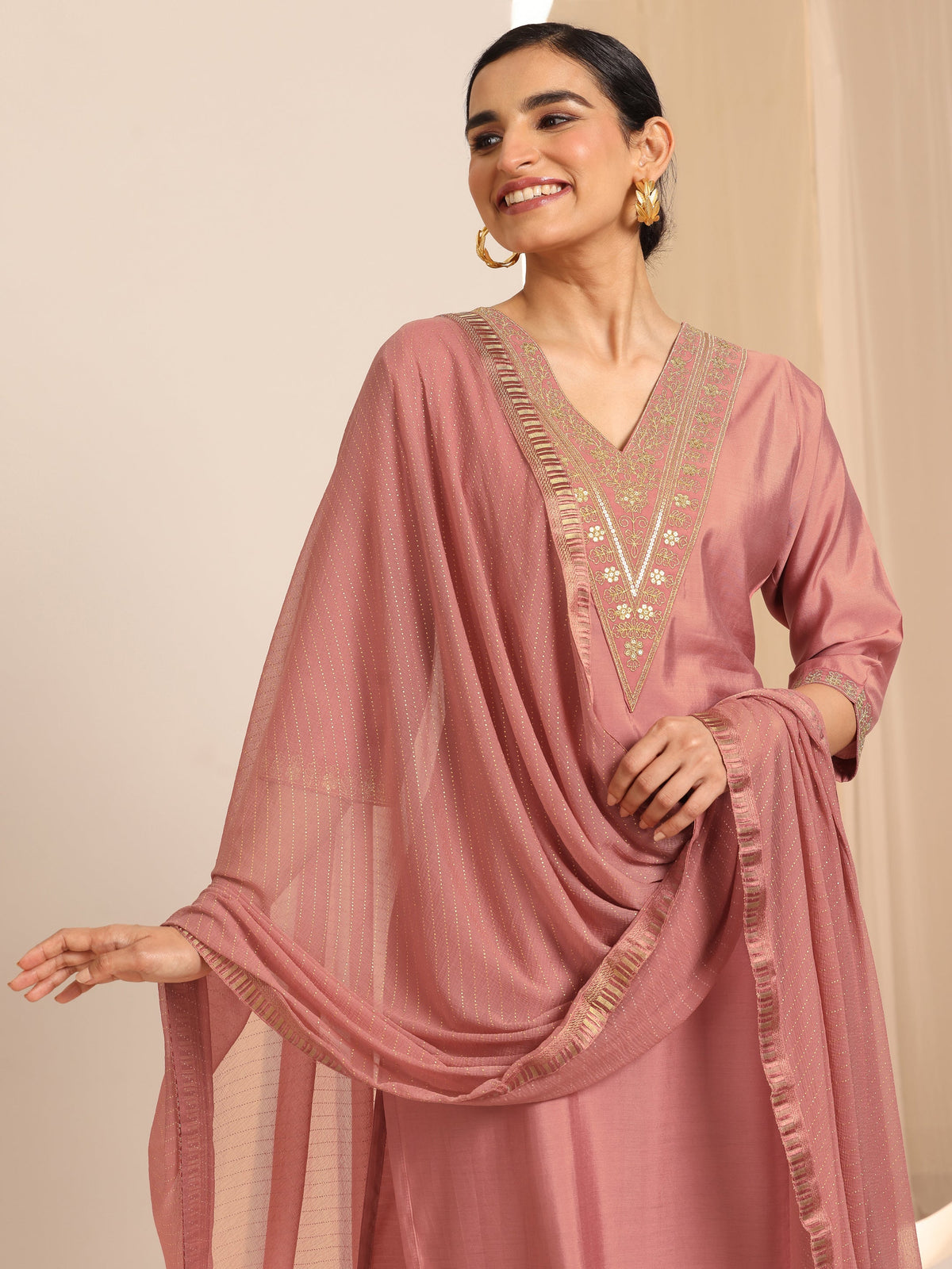 Gerua Peach Solid Silk Blend Straight Kurta Set