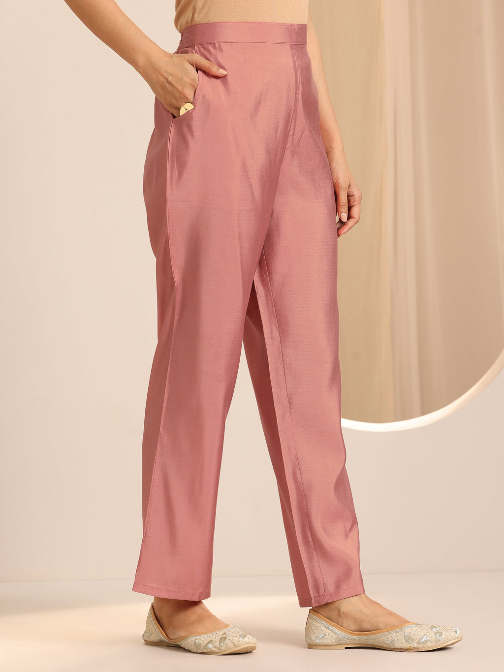 Gerua Peach Solid Silk Blend Straight Kurta Set