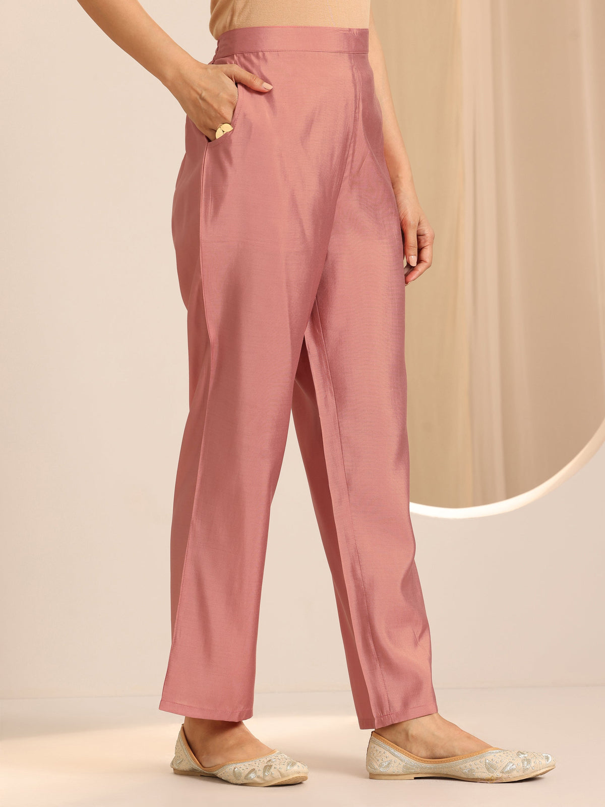 Gerua Peach Solid Silk Blend Straight Kurta Set