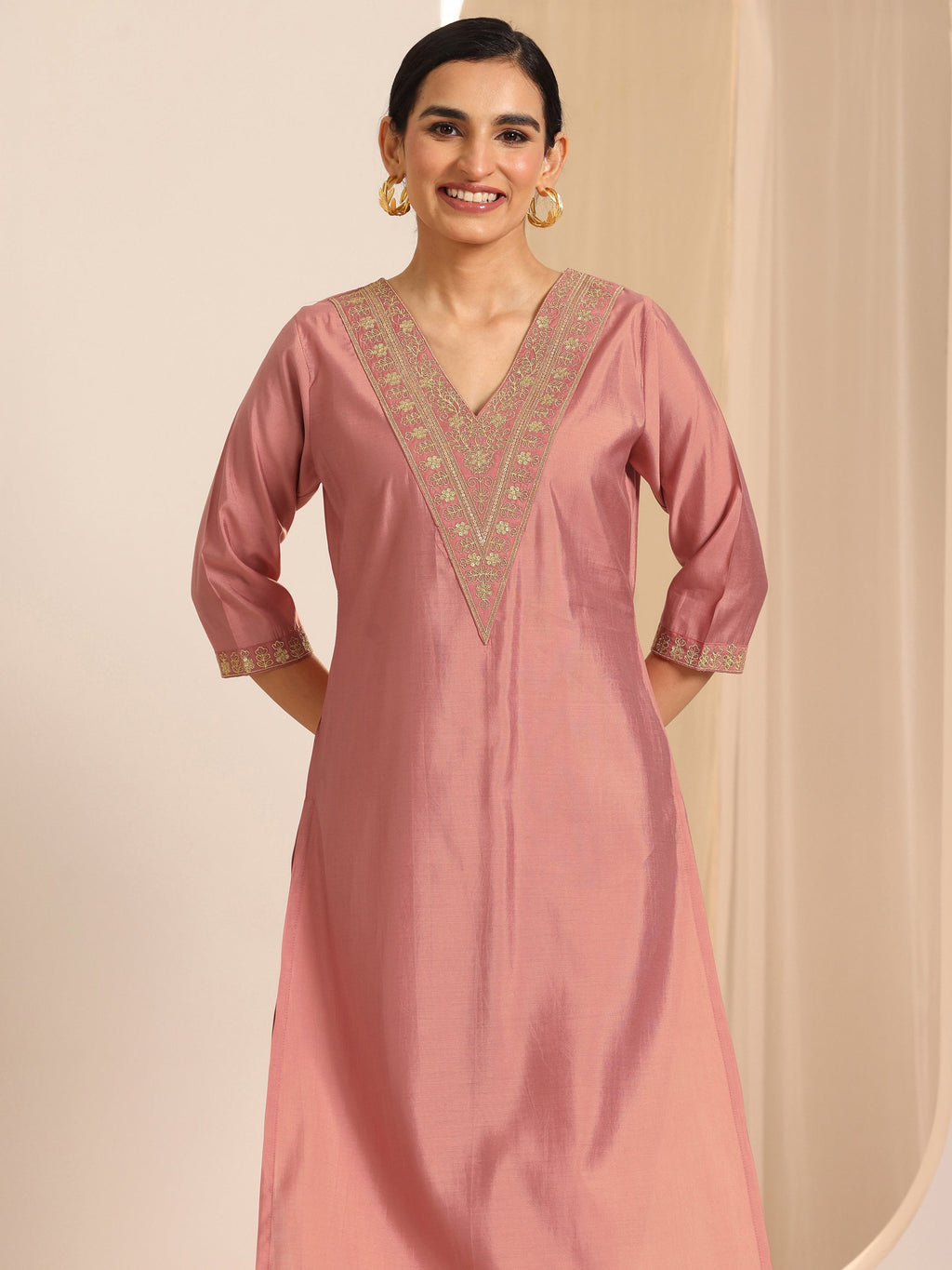 Gerua Peach Solid Silk Blend Straight Kurta Set