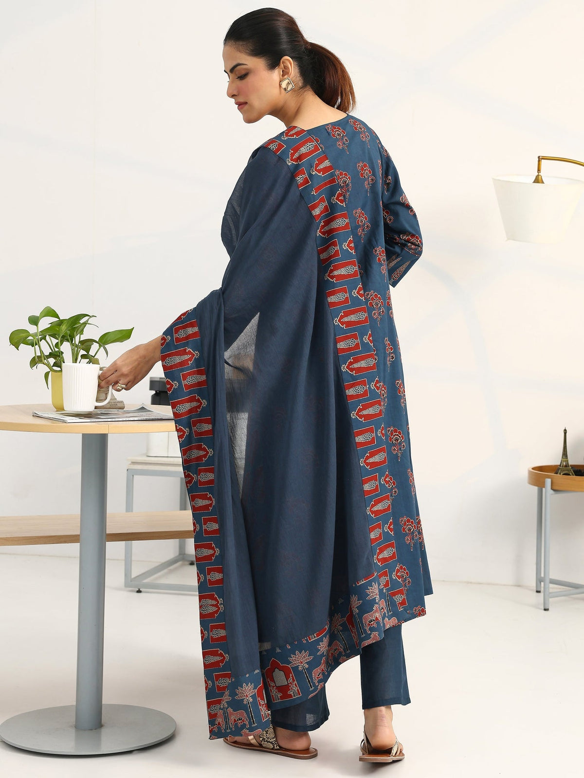 Gerua Blue Floral Printed A-Line Suit Set With Dupatta KS67