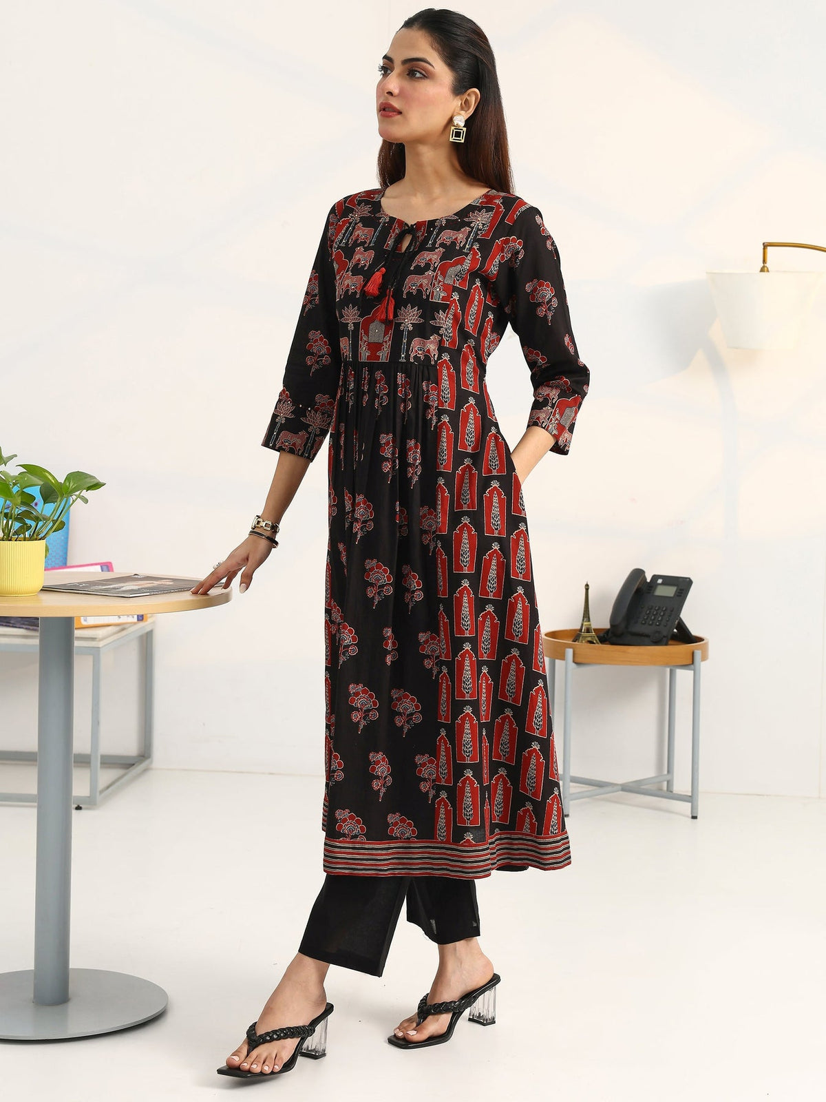 Gerua Black Floral Printed A-Line Suit Set With Dupatta KS67