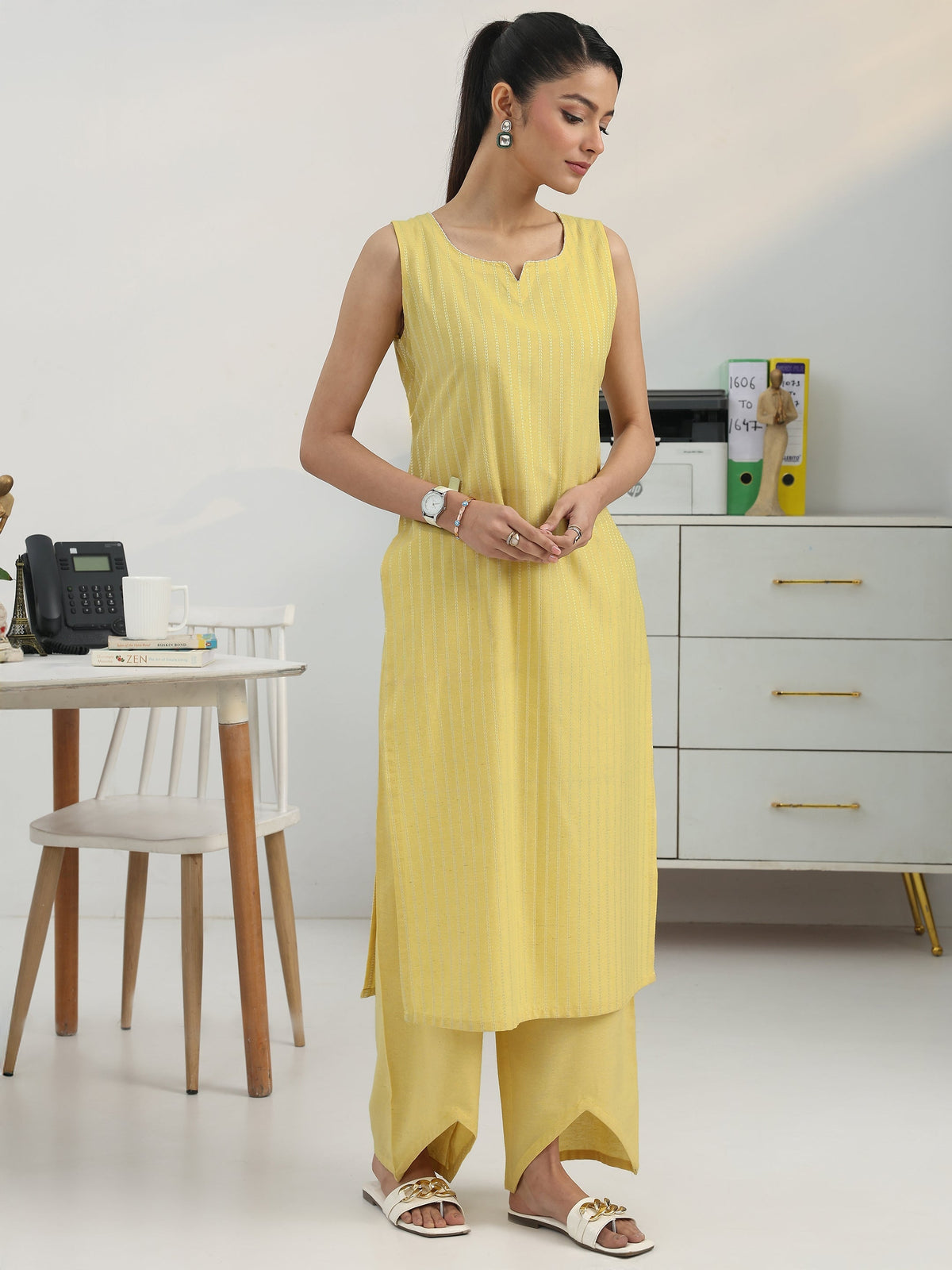 Gerua Anya-Cut Sunlit Striped Cotton Blend Suit Set