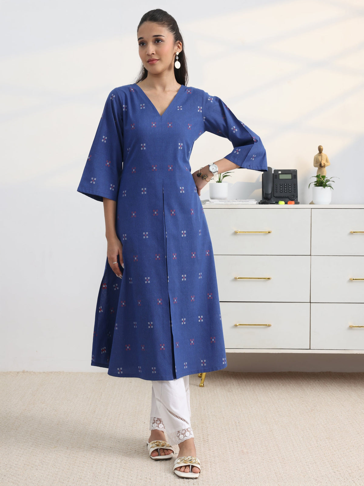 Gerua Blue Woven Design Cotton Blend A-Line Kurta Set