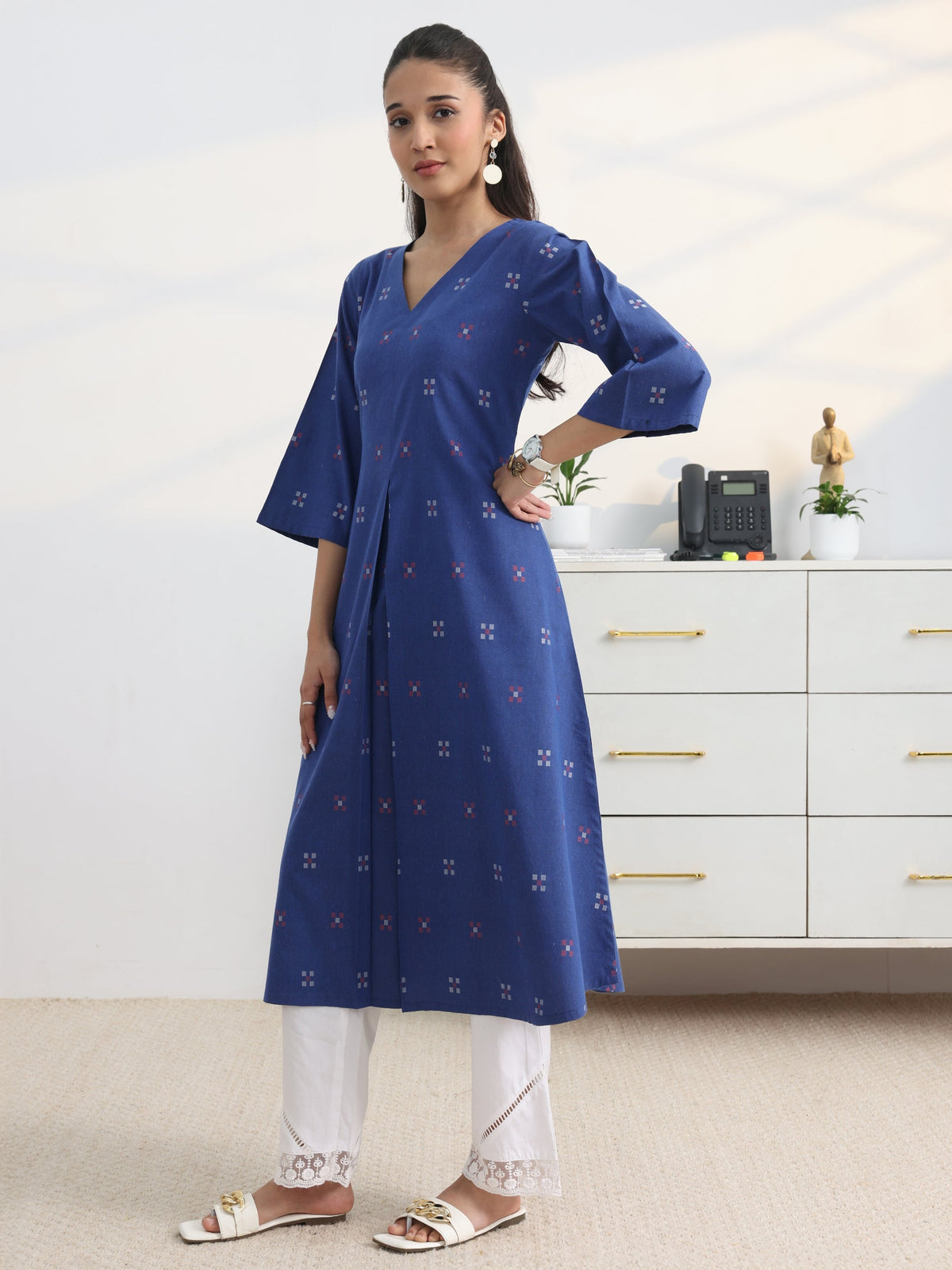 Gerua Blue Woven Design Cotton Blend A-Line Kurta Set