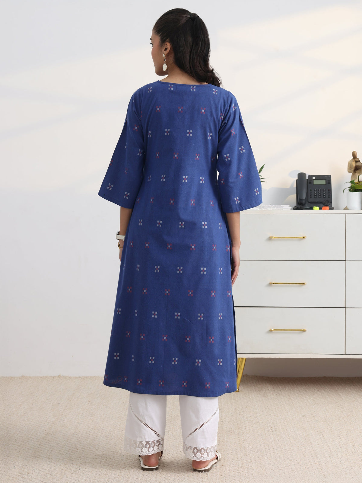Gerua Blue Woven Design Cotton Blend A-Line Kurta Set