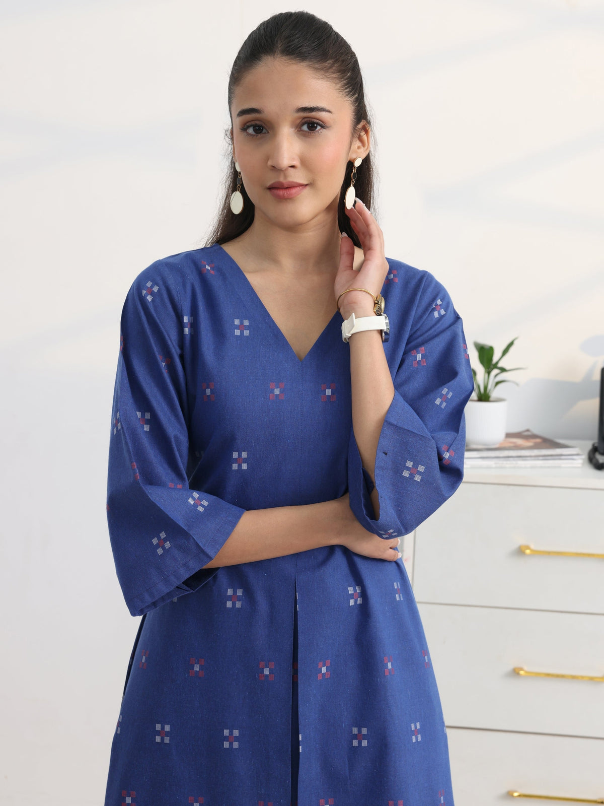 Gerua Blue Woven Design Cotton Blend A-Line Kurta Set
