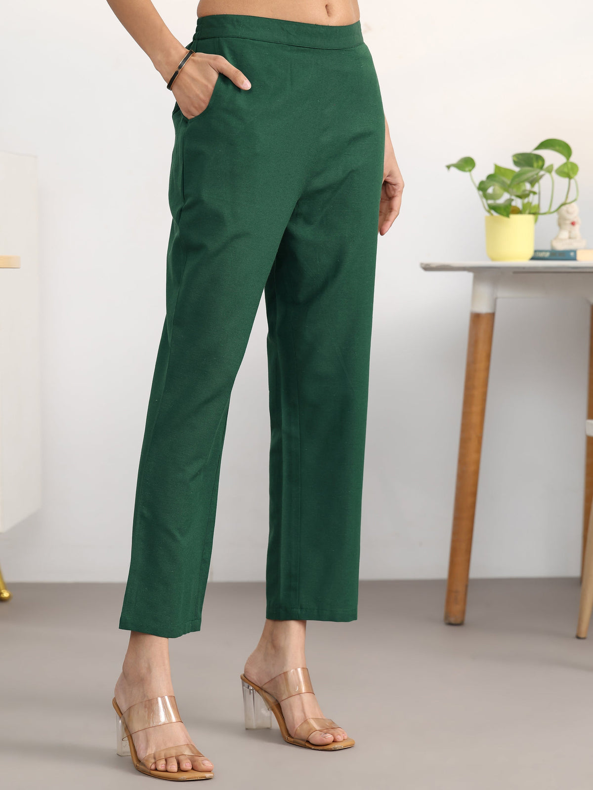 Gerua Green Striped Woven Design Cotton Blend Straight Suit Set With Dupatta