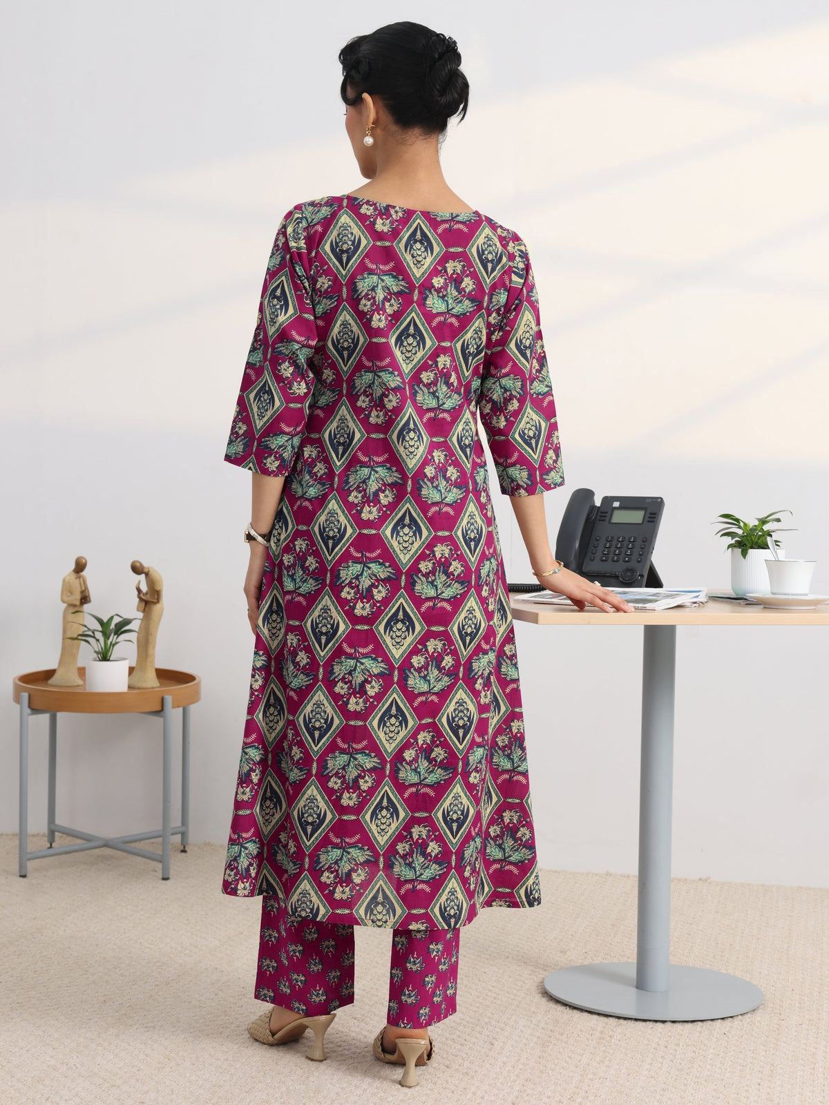 Gerua Pink Floral Printed Cotton Blend A-Line Kurta Set