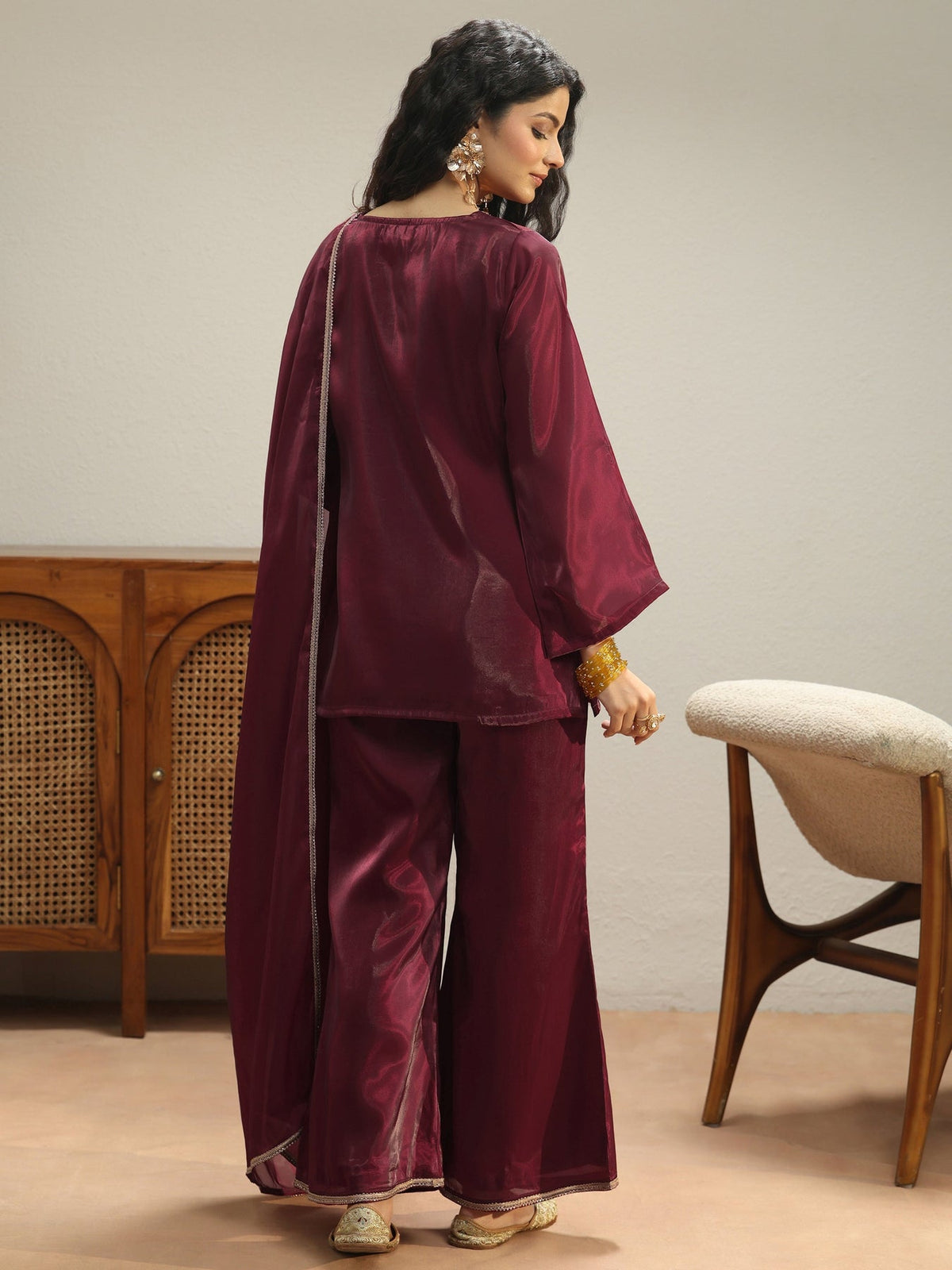 Gerua Maroon Solid Tissue Palazzo Suit Set KS67