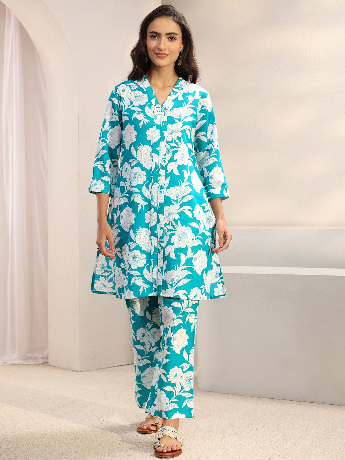 Gerua Blue Floral Printed Co-Ord Set CO87