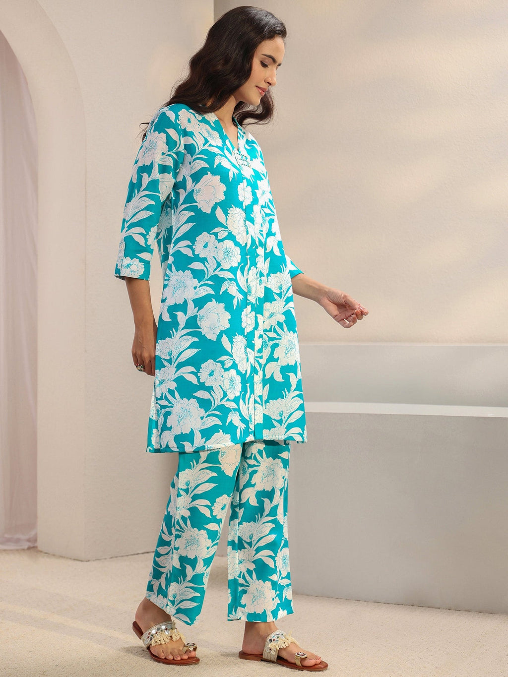 Gerua Blue Floral Printed Co-Ord Set CO87