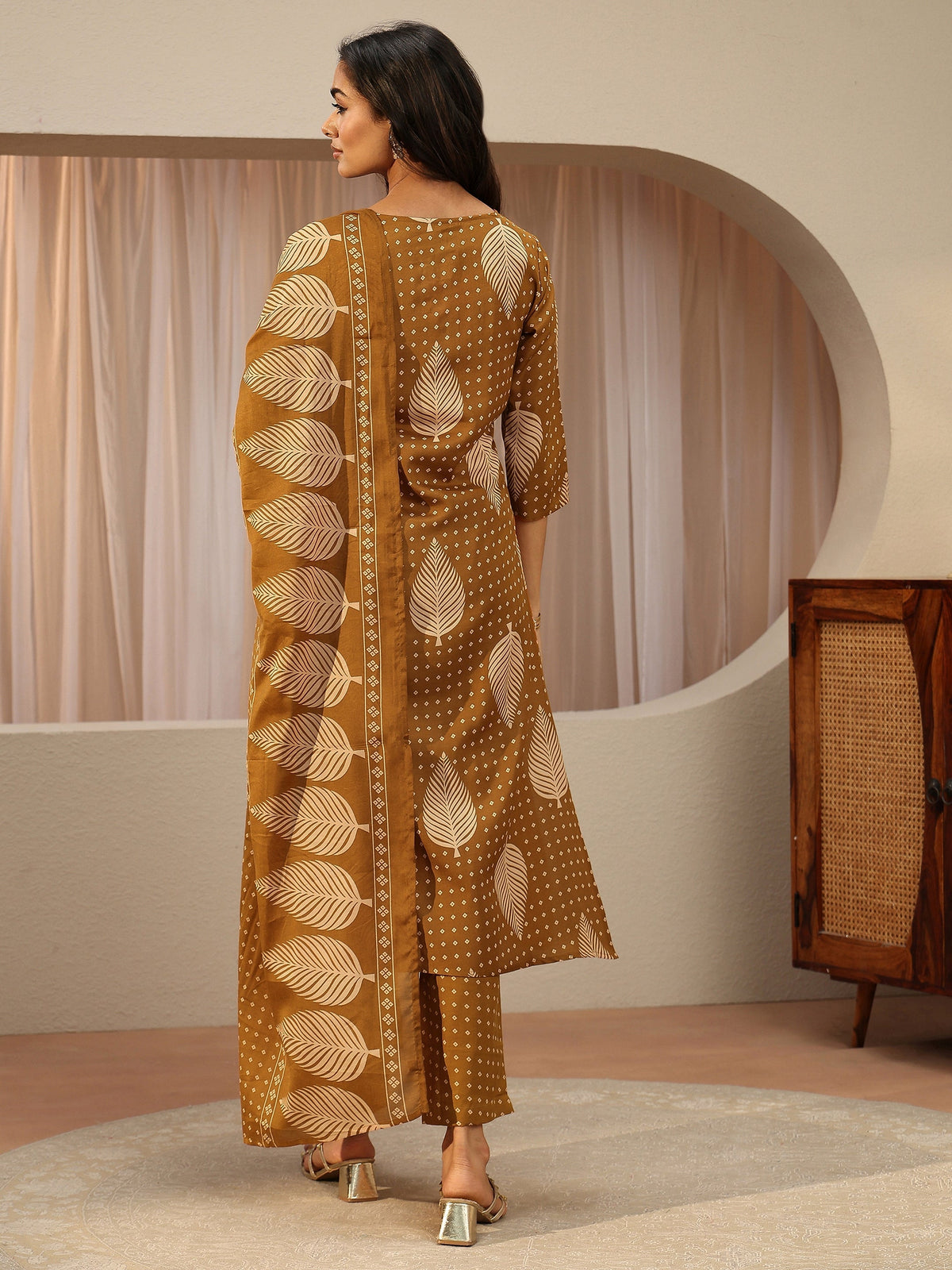 Gerua Mustard Floral Printed Cotton Blend Straight Suit Set